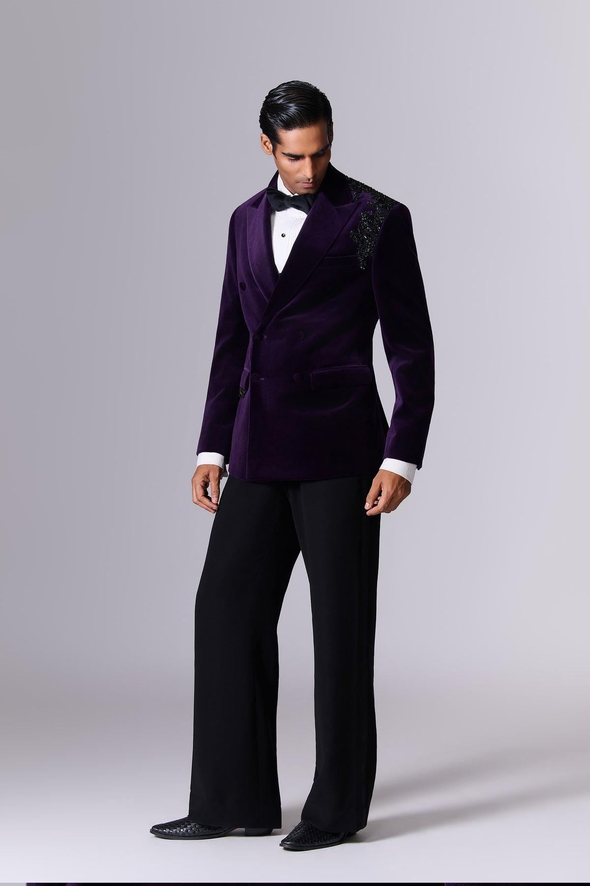 Violet Indigo Velvet Tuxedo Set