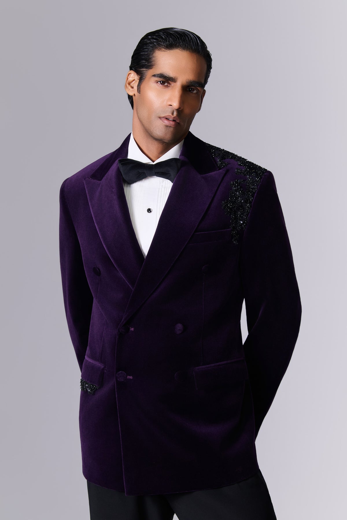 Violet Indigo Velvet Tuxedo Set