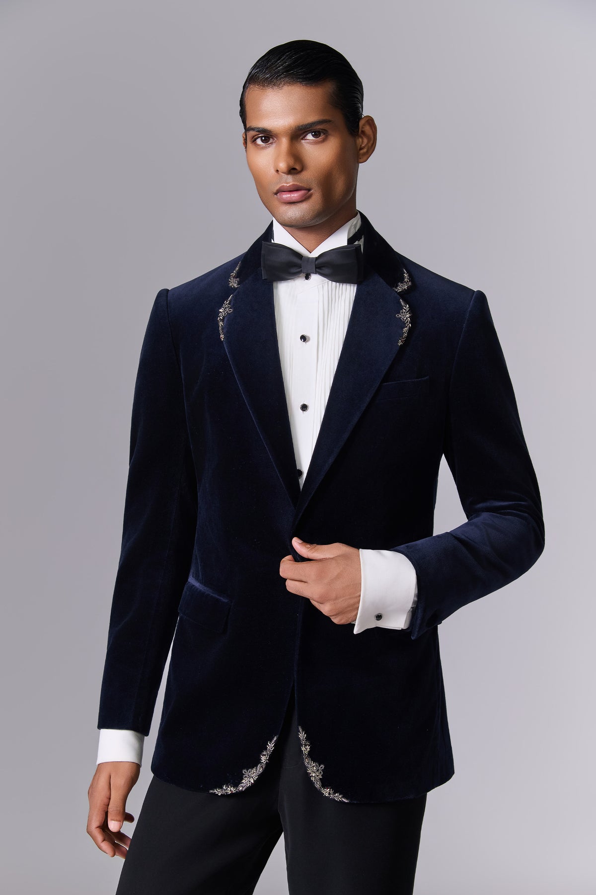 Midnight Blue Velvet Cocktail Tuxedo Set