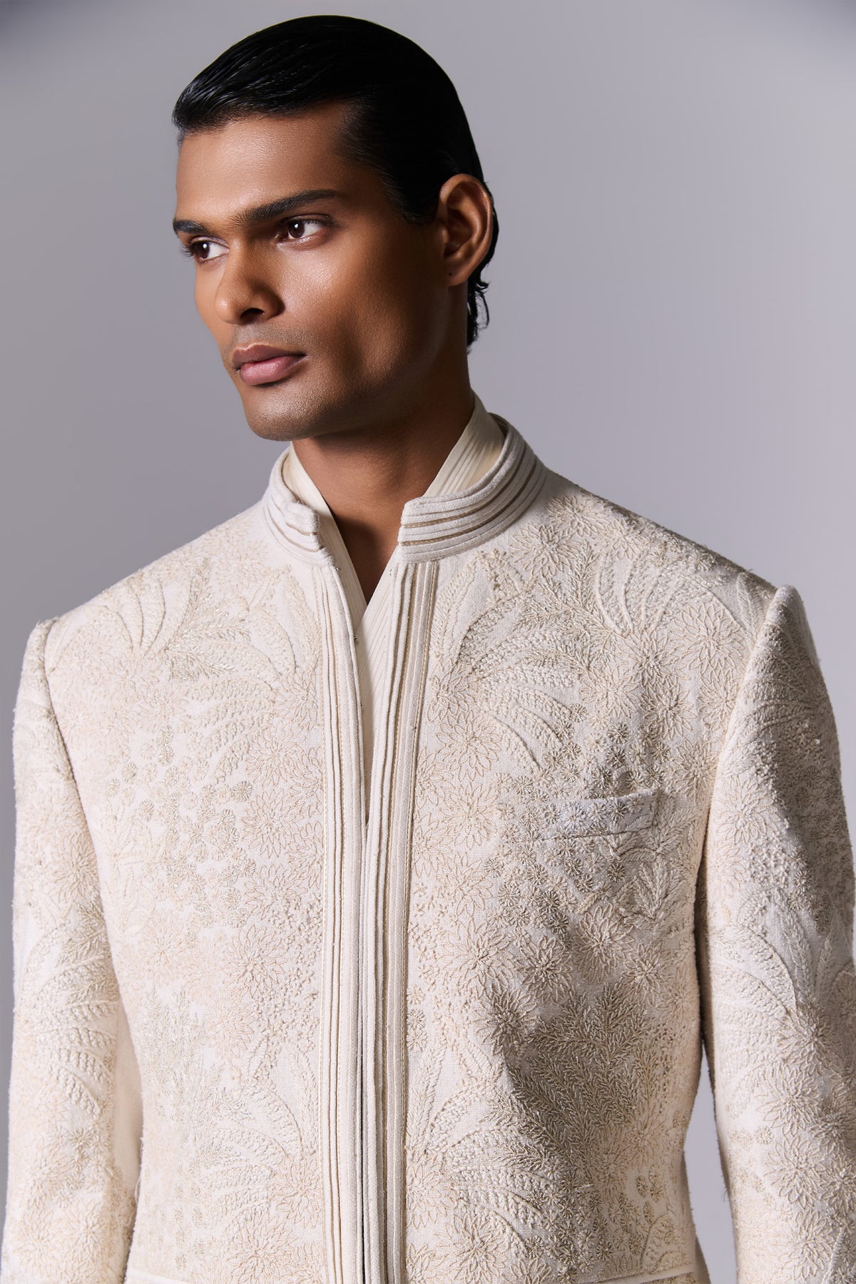 White Sand Matka Silk Bandhgala Set