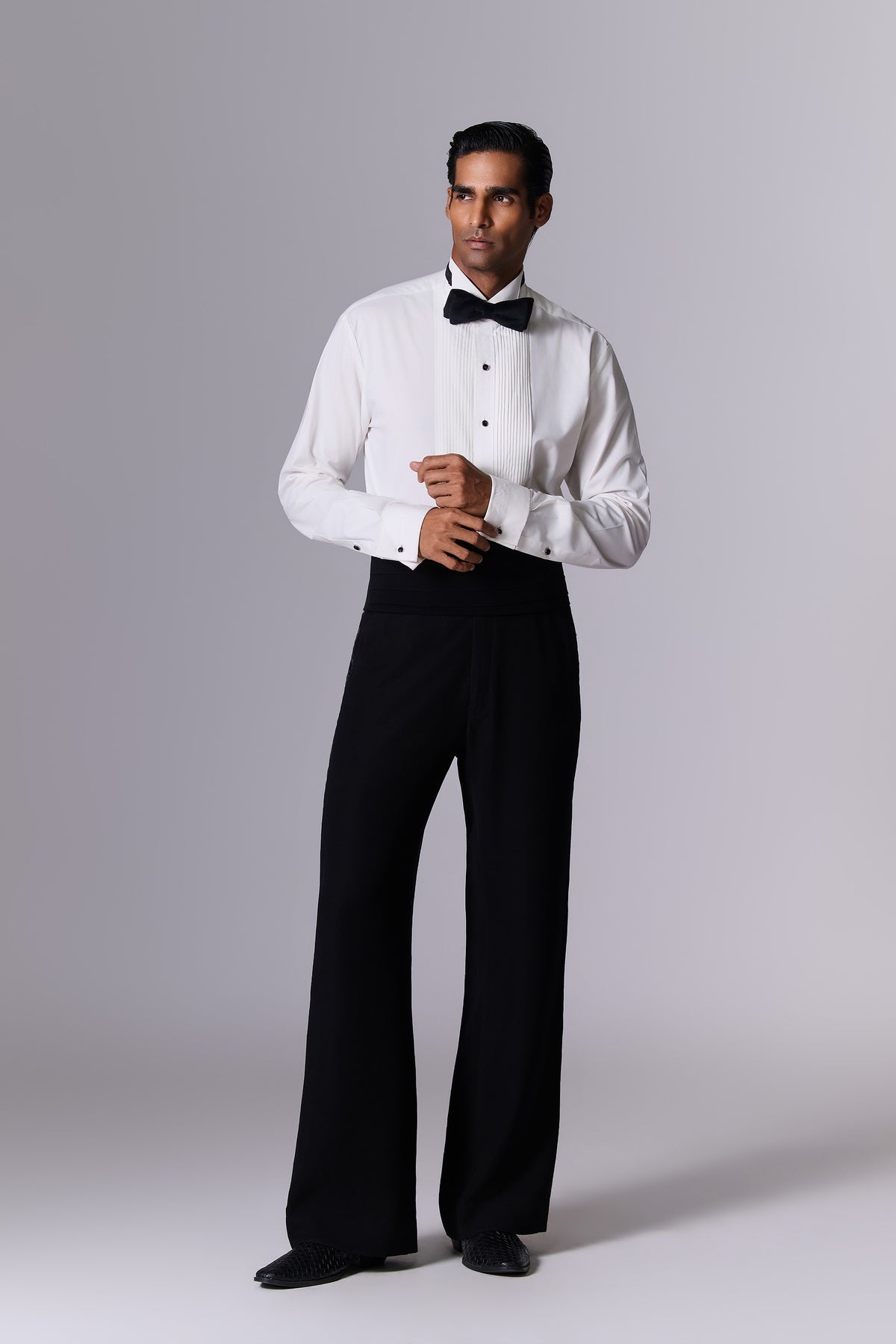 Obsidian Black Textured Bandhgala Set