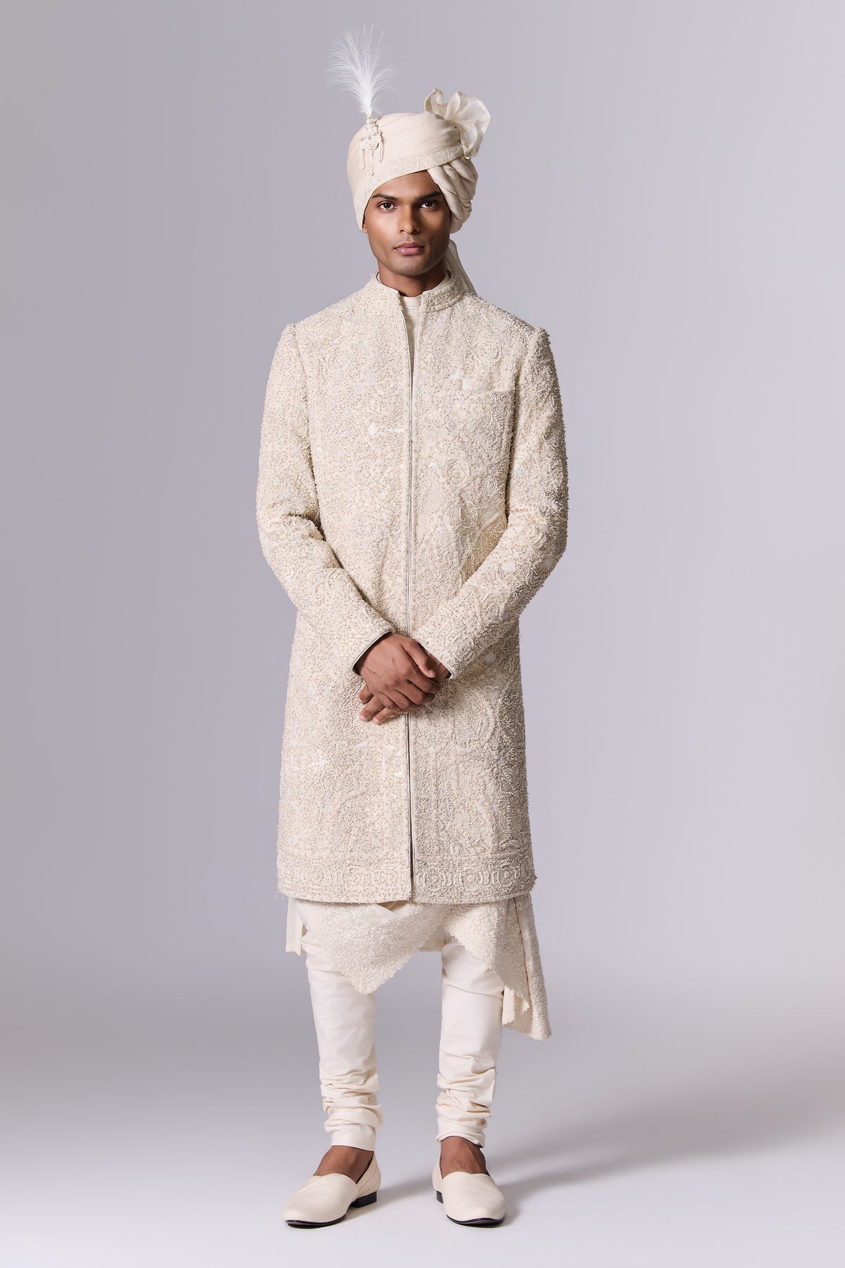 Pebble White Embroidered Sherwani Set