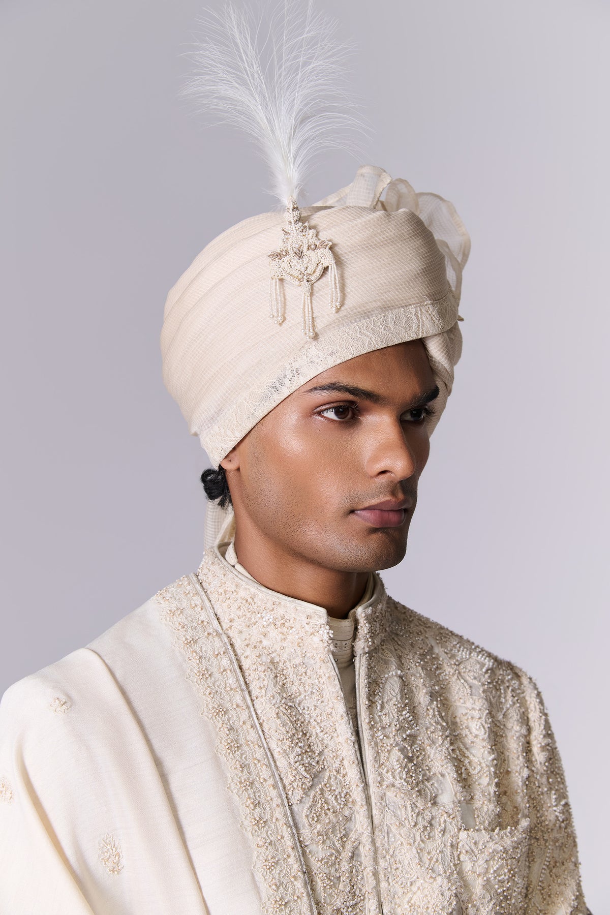 Pebble White Embroidered Sherwani Set