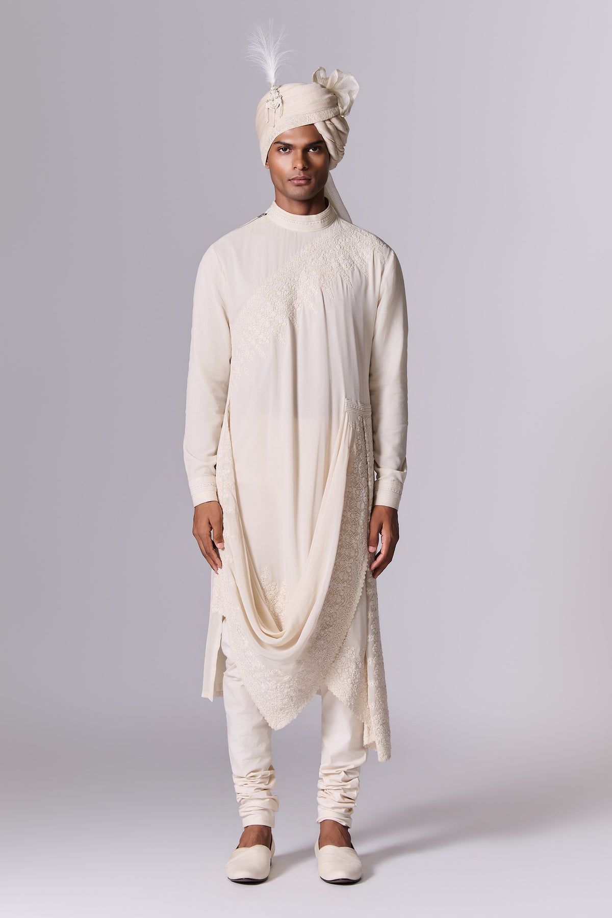 Pebble White Embroidered Sherwani Set