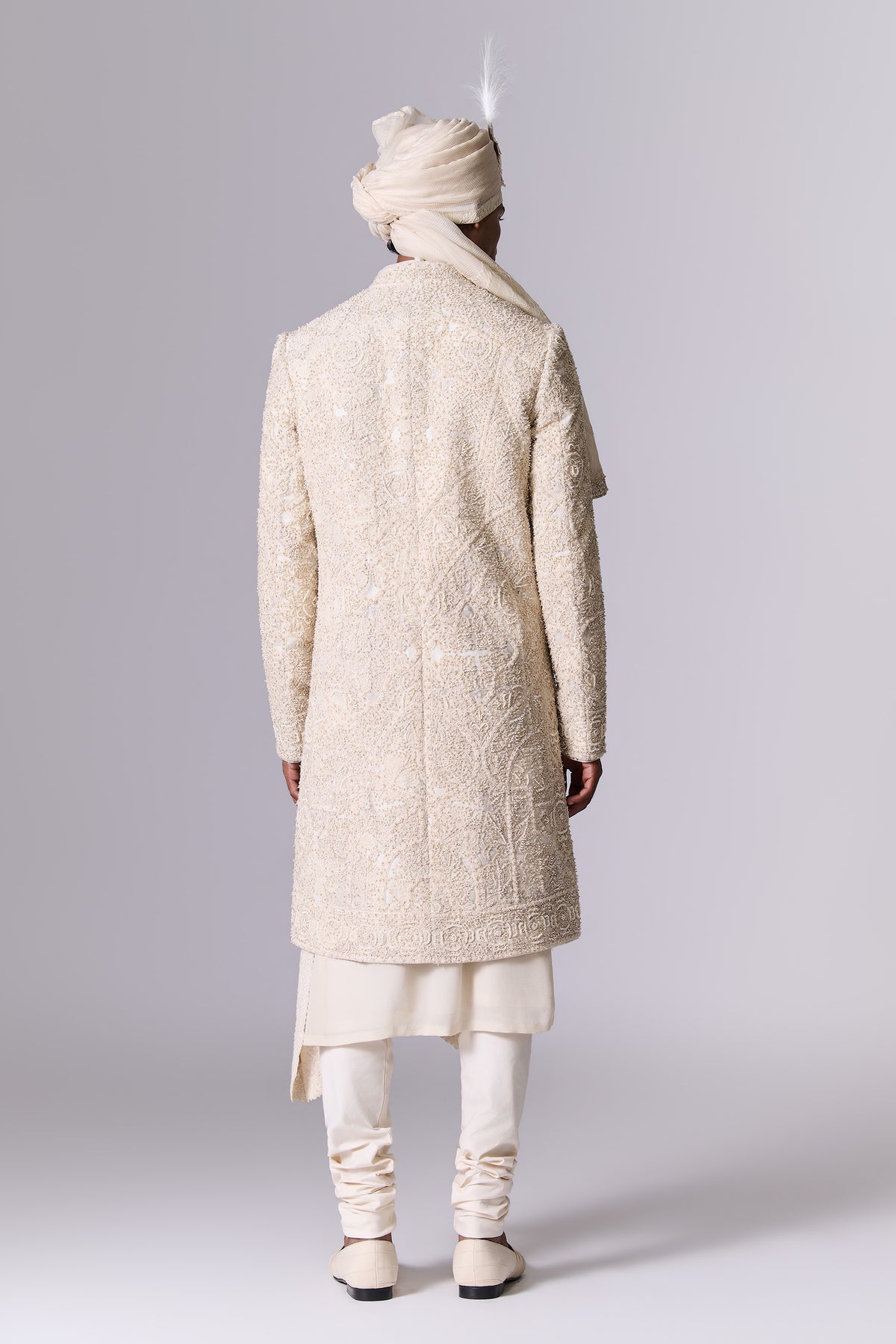 Pebble White Embroidered Sherwani Set