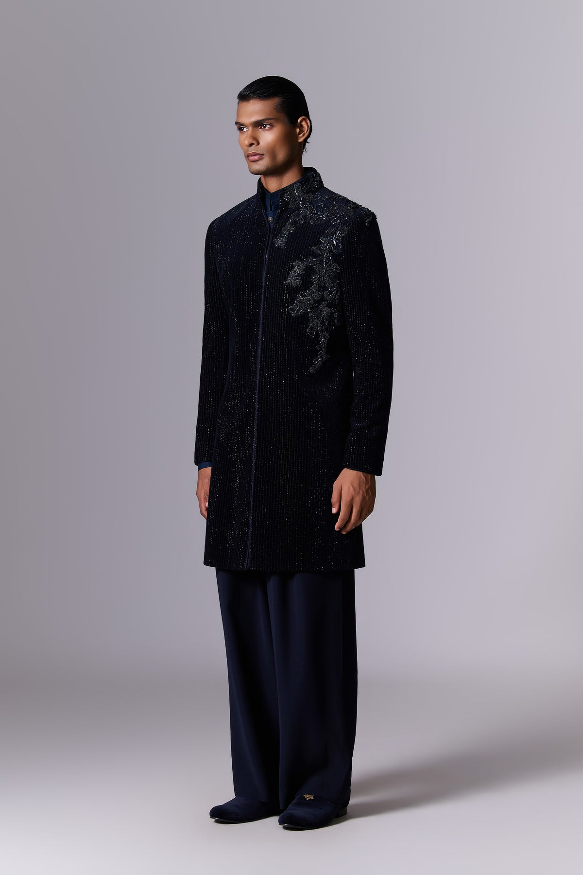 Blue Moon Embroidered Velvet Sherwani Set - side