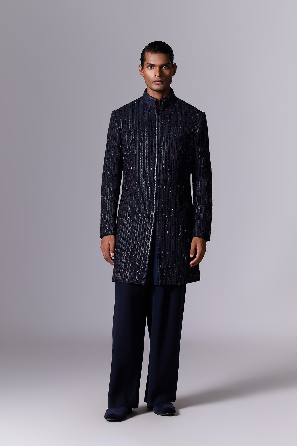 Blue Moon Striped Embroidered Sherwani Set