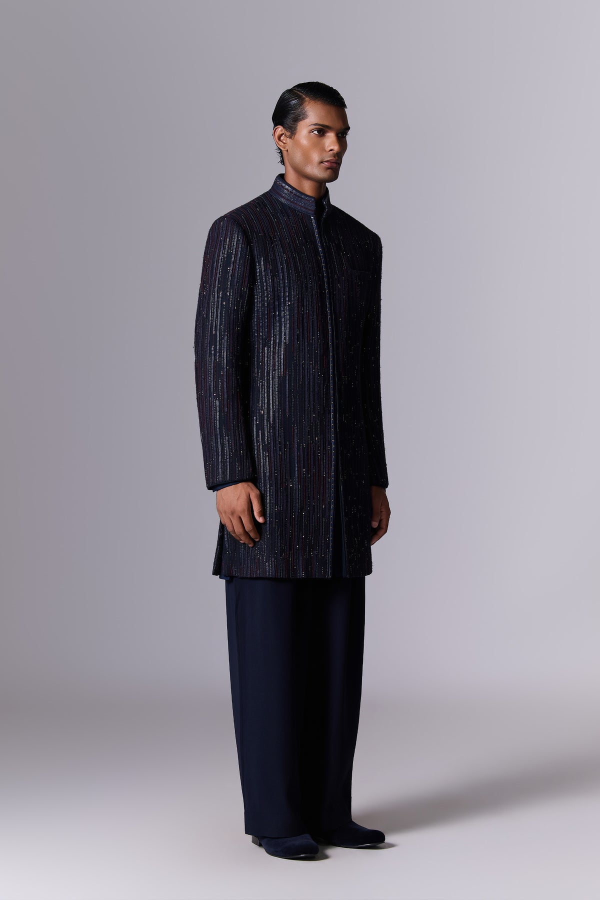 Blue Moon Striped Embroidered Sherwani Set