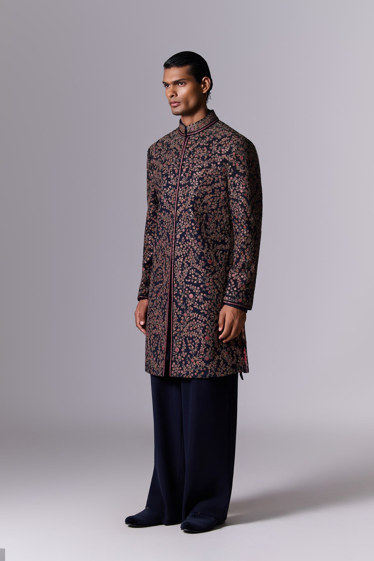 Midnight Blue Embroidered Sherwani Set