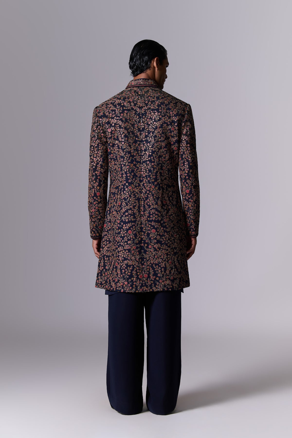 Midnight Blue Embroidered Sherwani Set