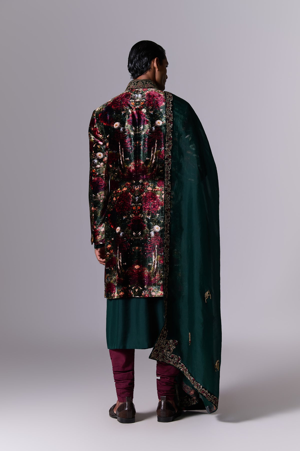 Printed Velvet Sherwani Set