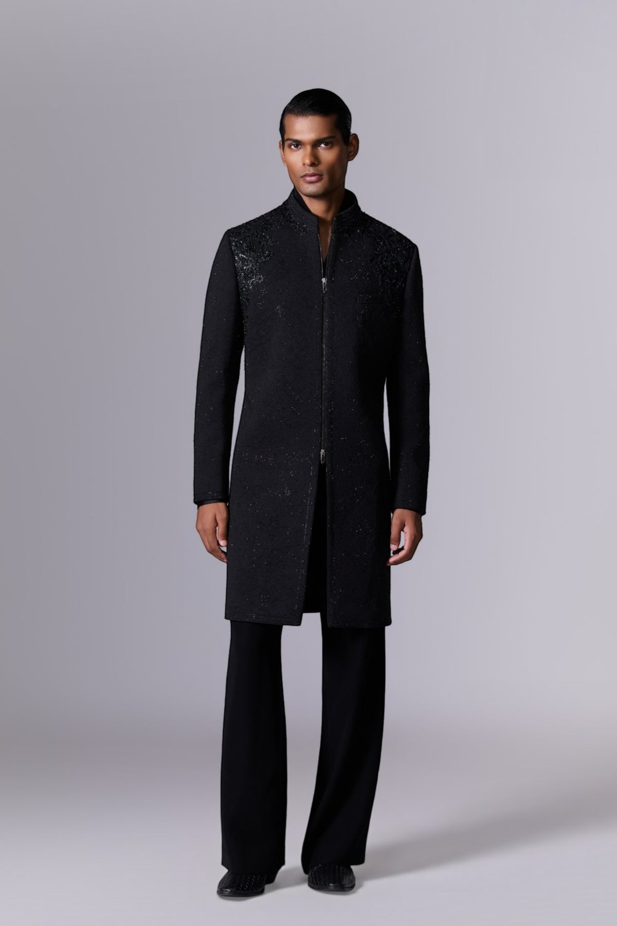 Obsidian Black Sherwani Set with Kamarbandh