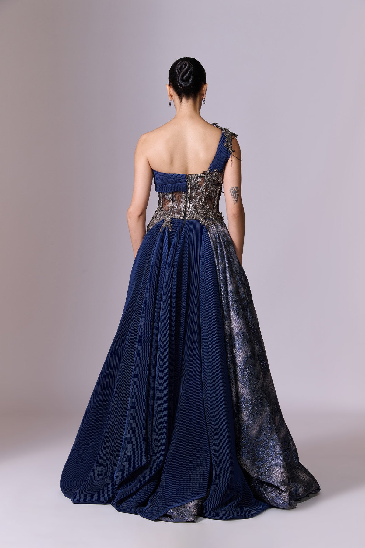 Midnight Blue One-Shoulder Volume Gown