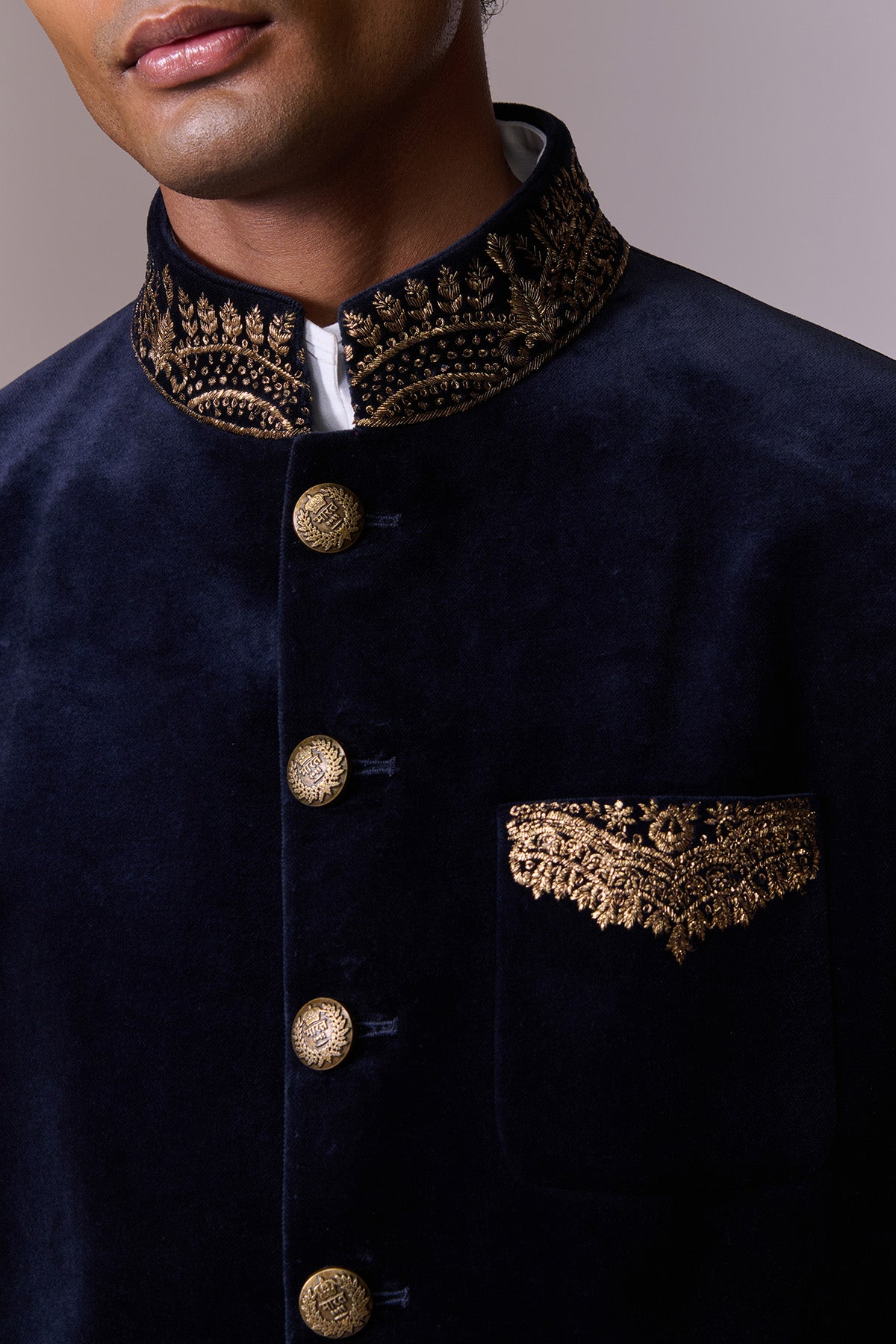 Navy Velvet Bandhgala Set