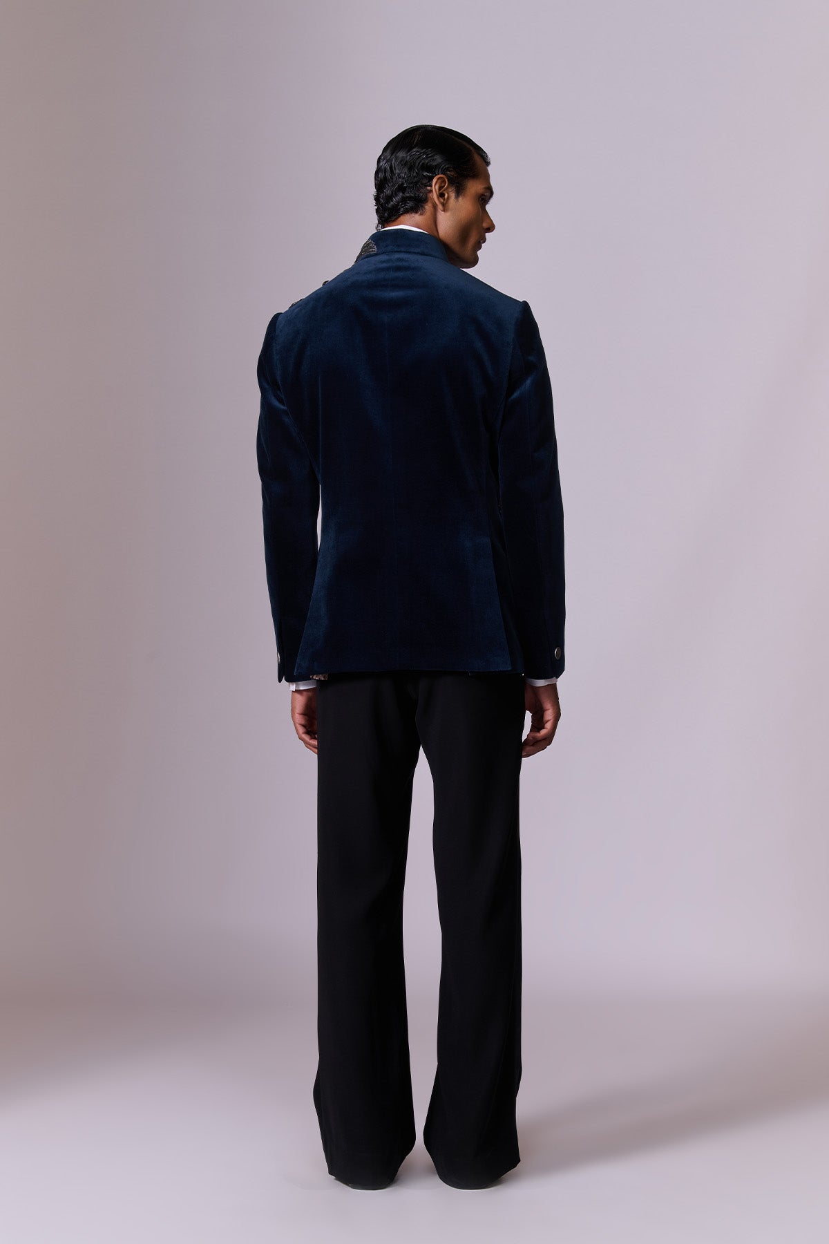 Navy Velvet Eagle Bandhgala Set