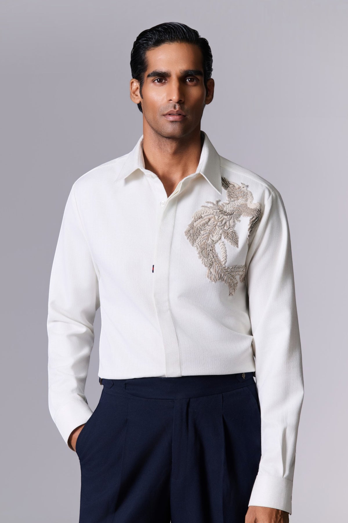 Ivory Embroidered Matka Silk Shirt