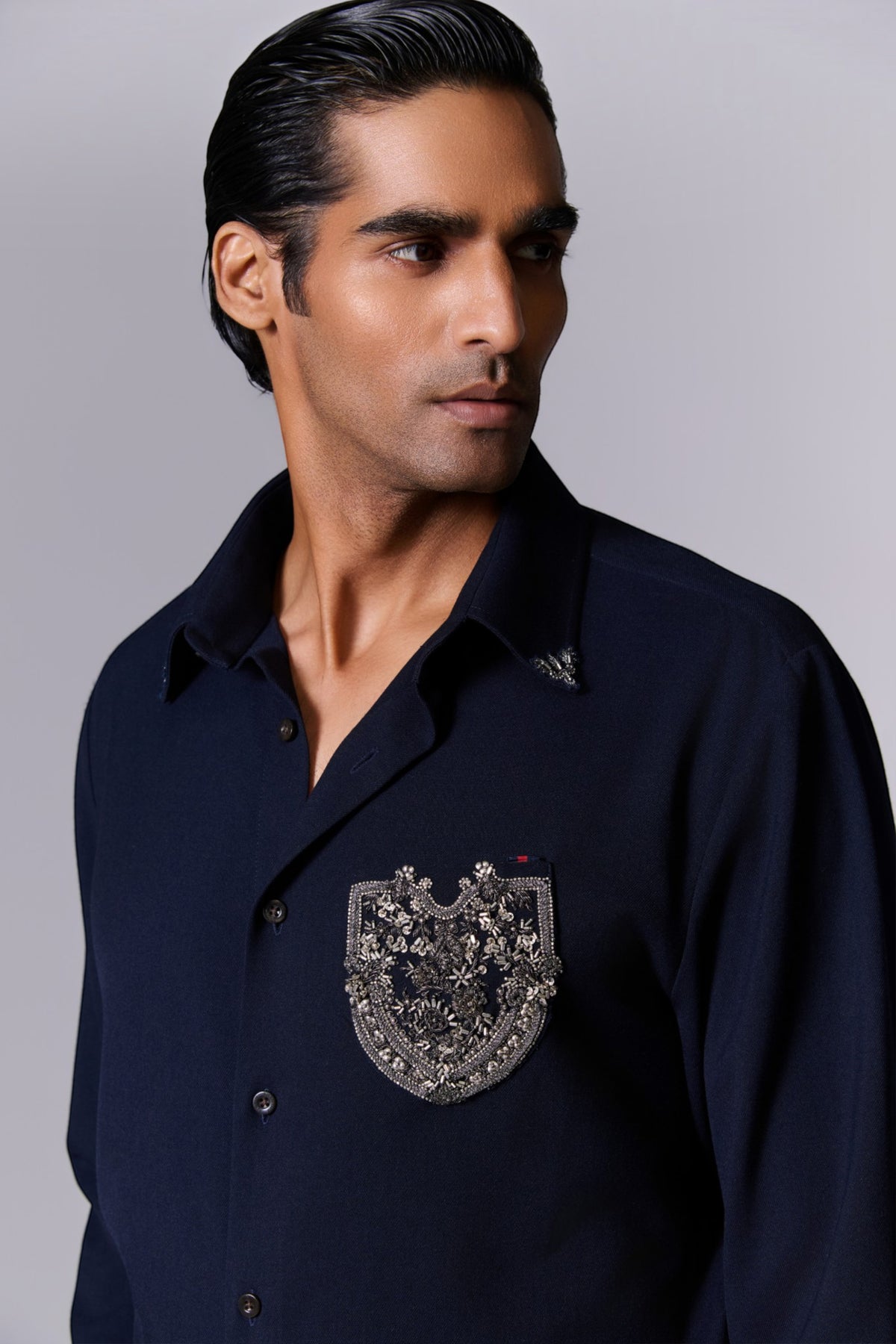 Midnight Blue Crest Embroidered Shirt