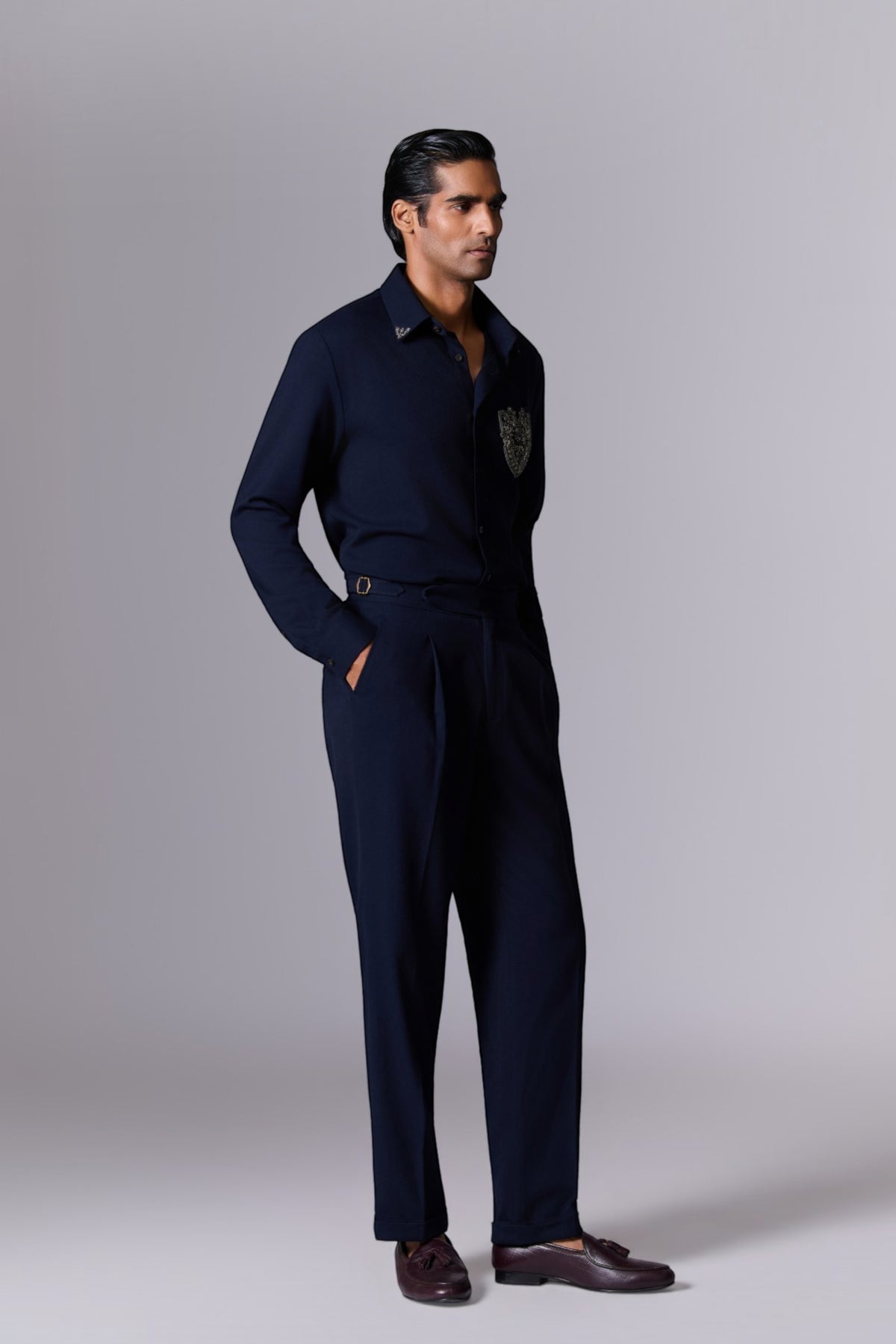 Midnight Blue Crest Embroidered Shirt
