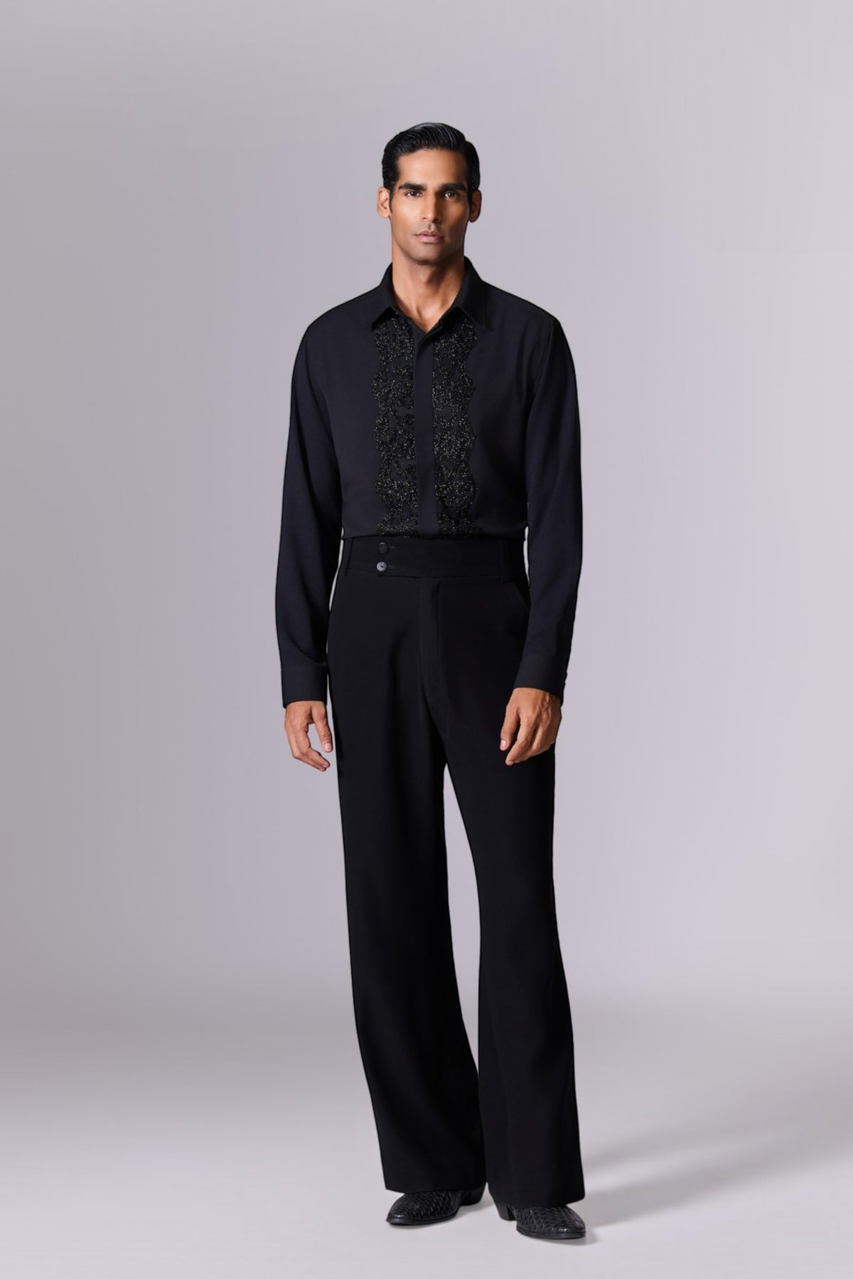 Obsidian Black Beaded Placket Shirt
