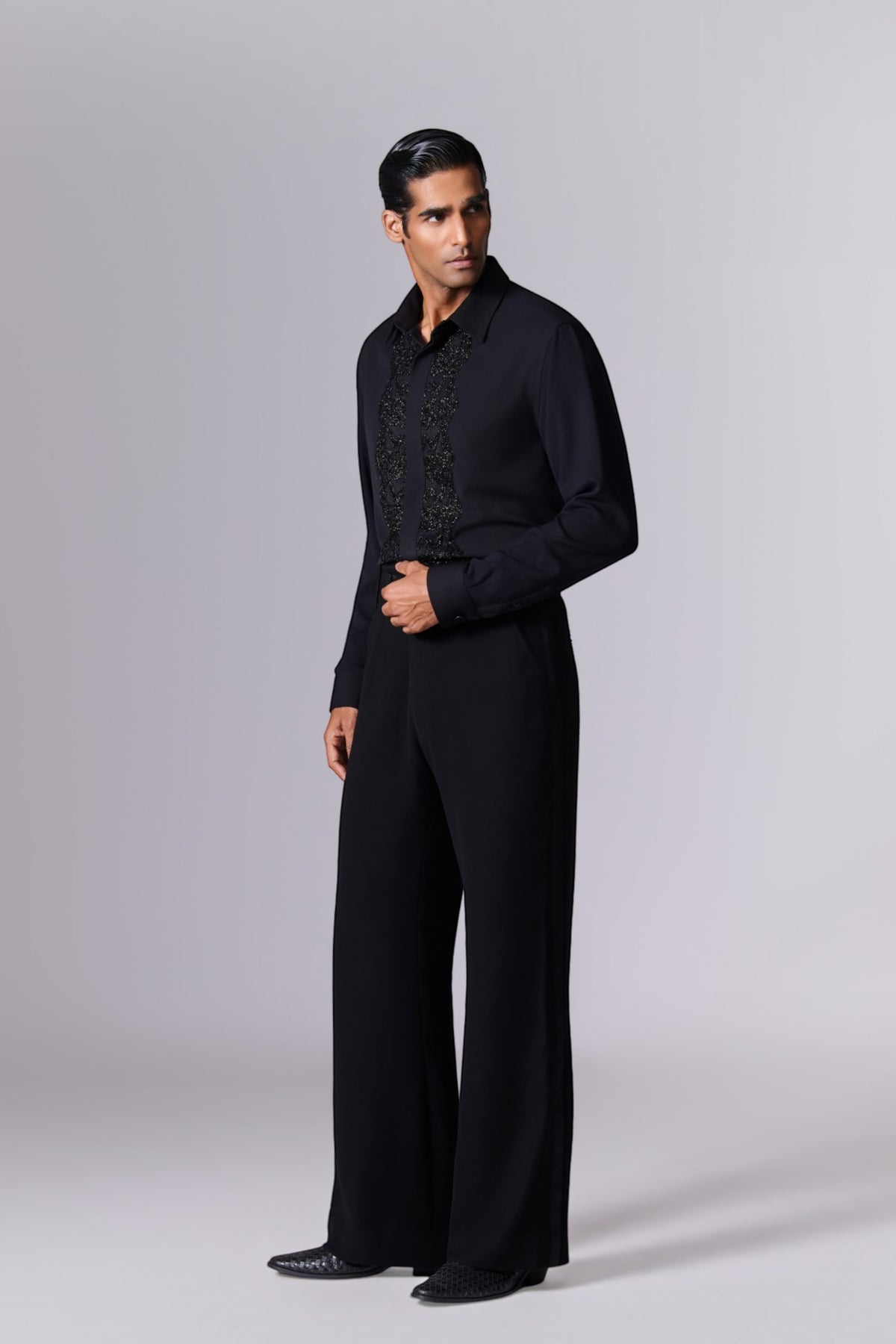 Obsidian Black Beaded Placket Shirt