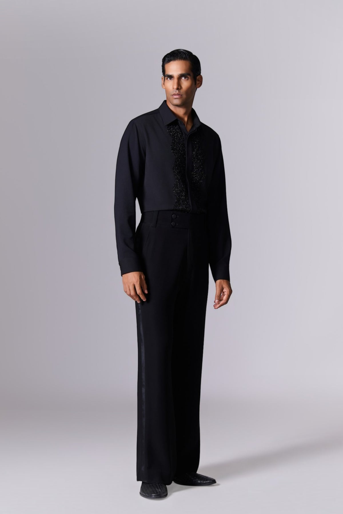 Obsidian Black Beaded Placket Shirt
