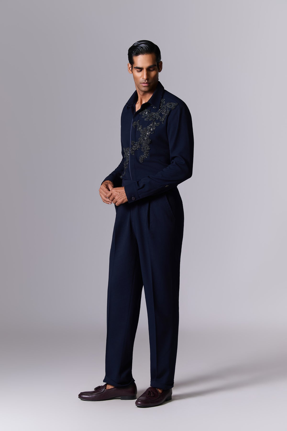 Asymmetric Beaded Cocktail Shirt