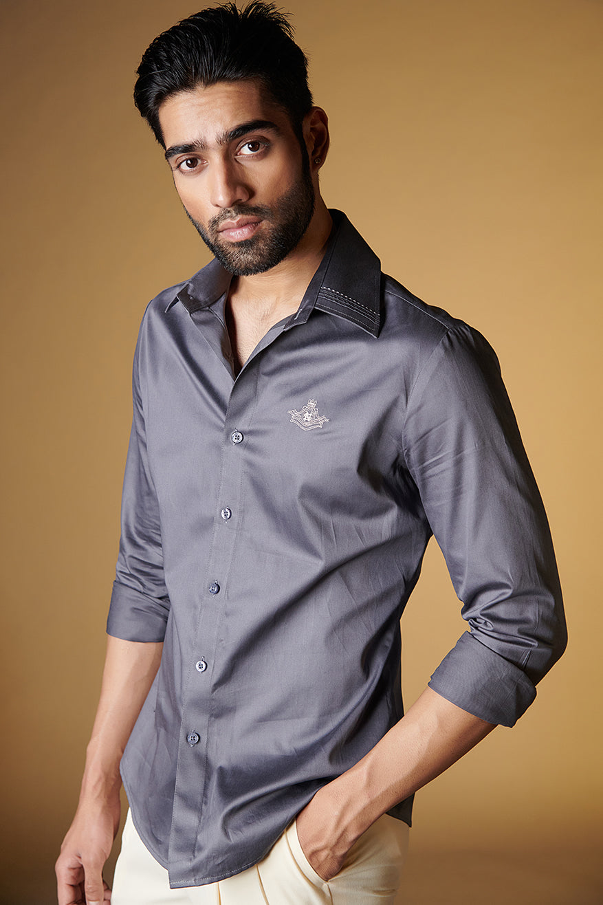 Signature Grey Shirt with Embroidered Crest