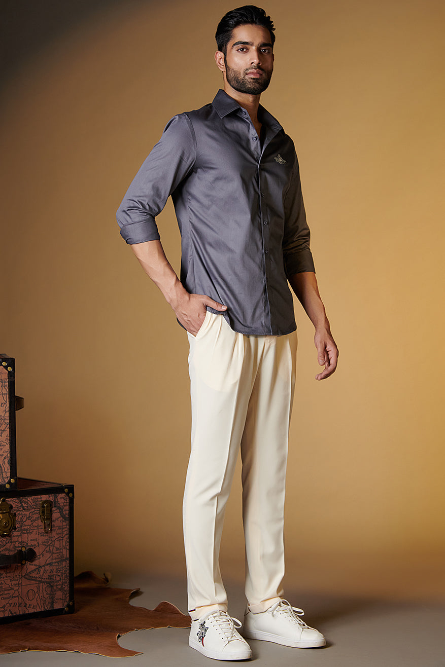 Signature Grey Shirt with Embroidered Crest