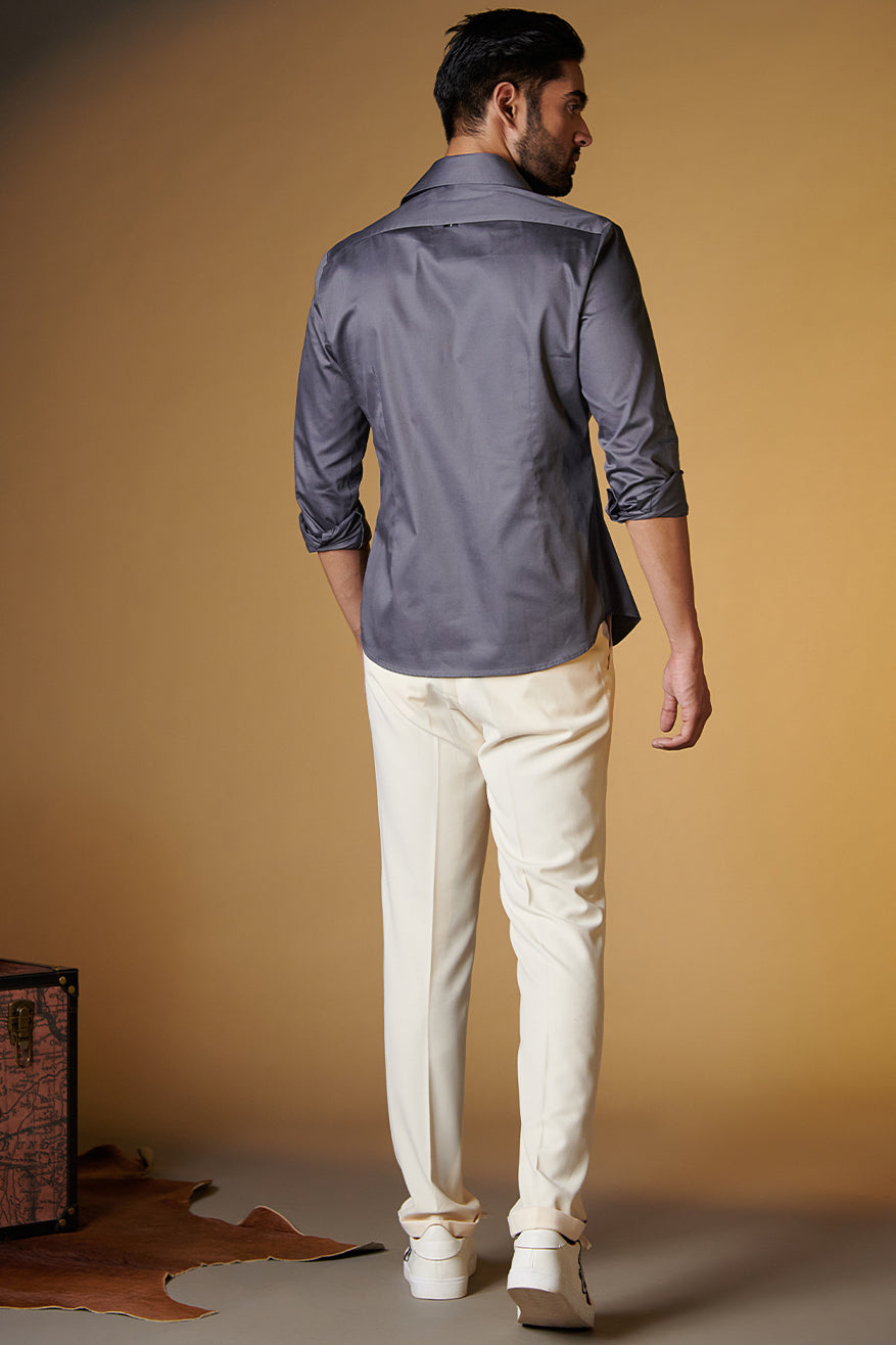 Signature Grey Shirt with Embroidered Crest