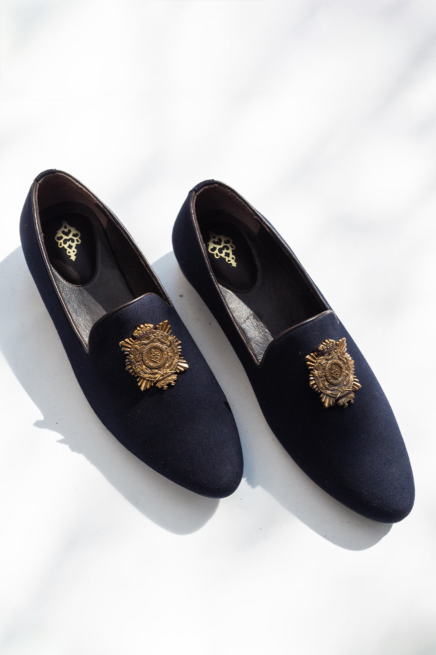 * Navy Shoes with Metallic Crest