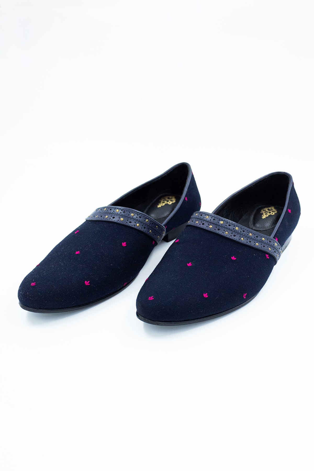 Navy Shoes with Pink Thread Work