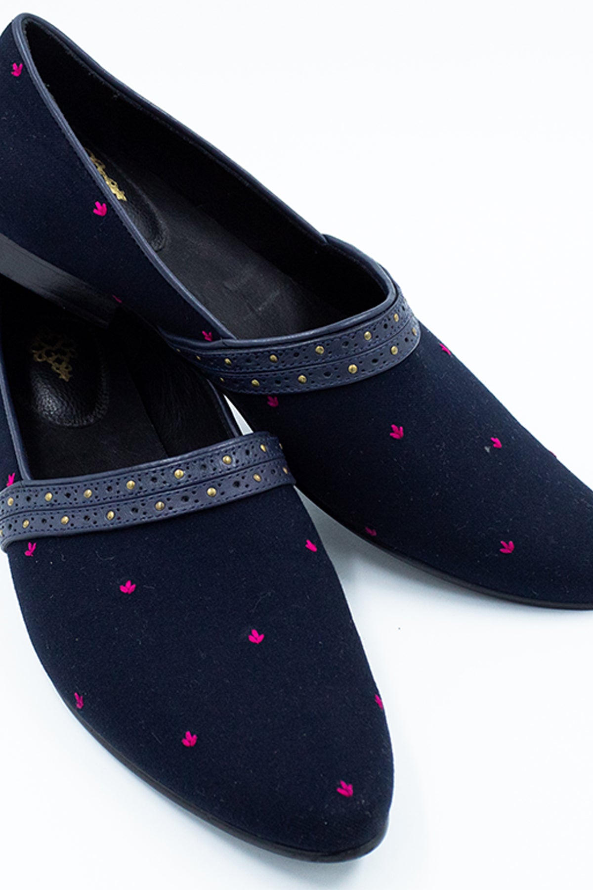 Navy Shoes with Pink Thread Work