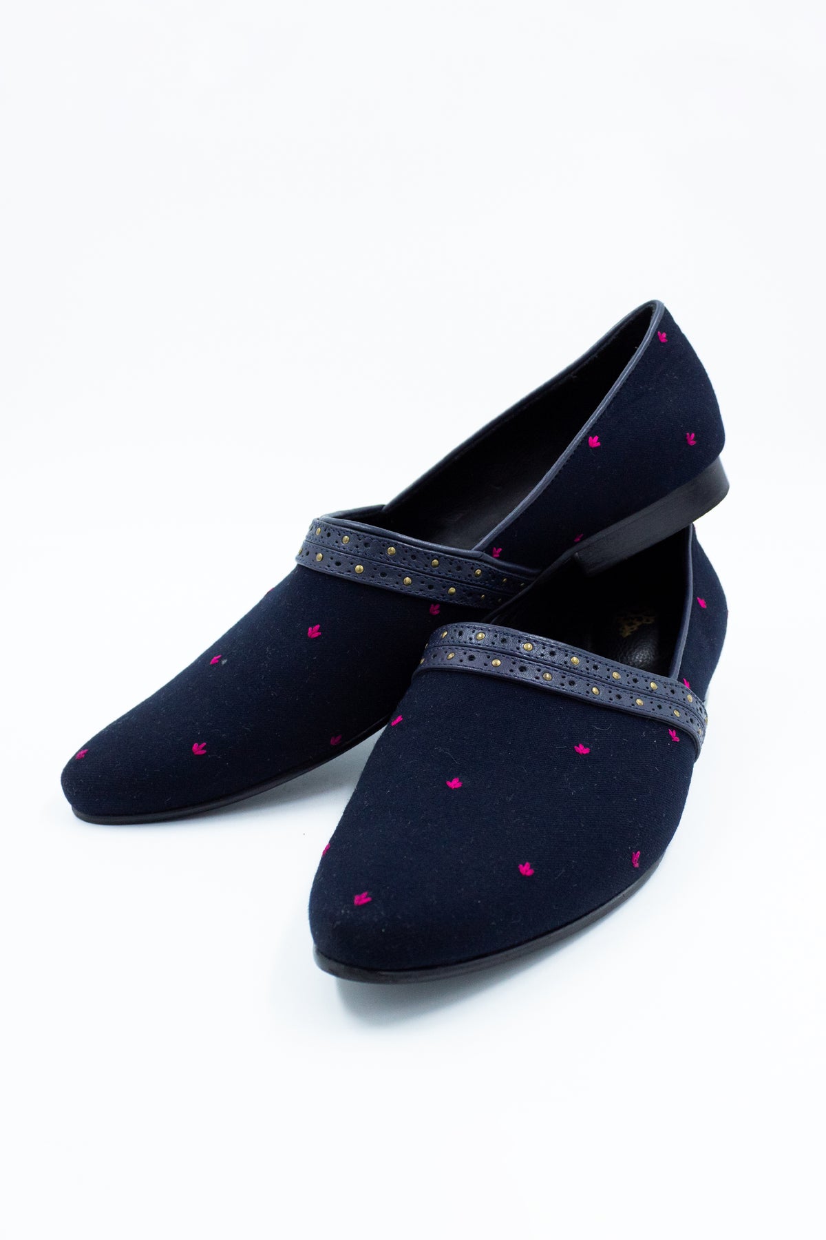 Navy Shoes with Pink Thread Work