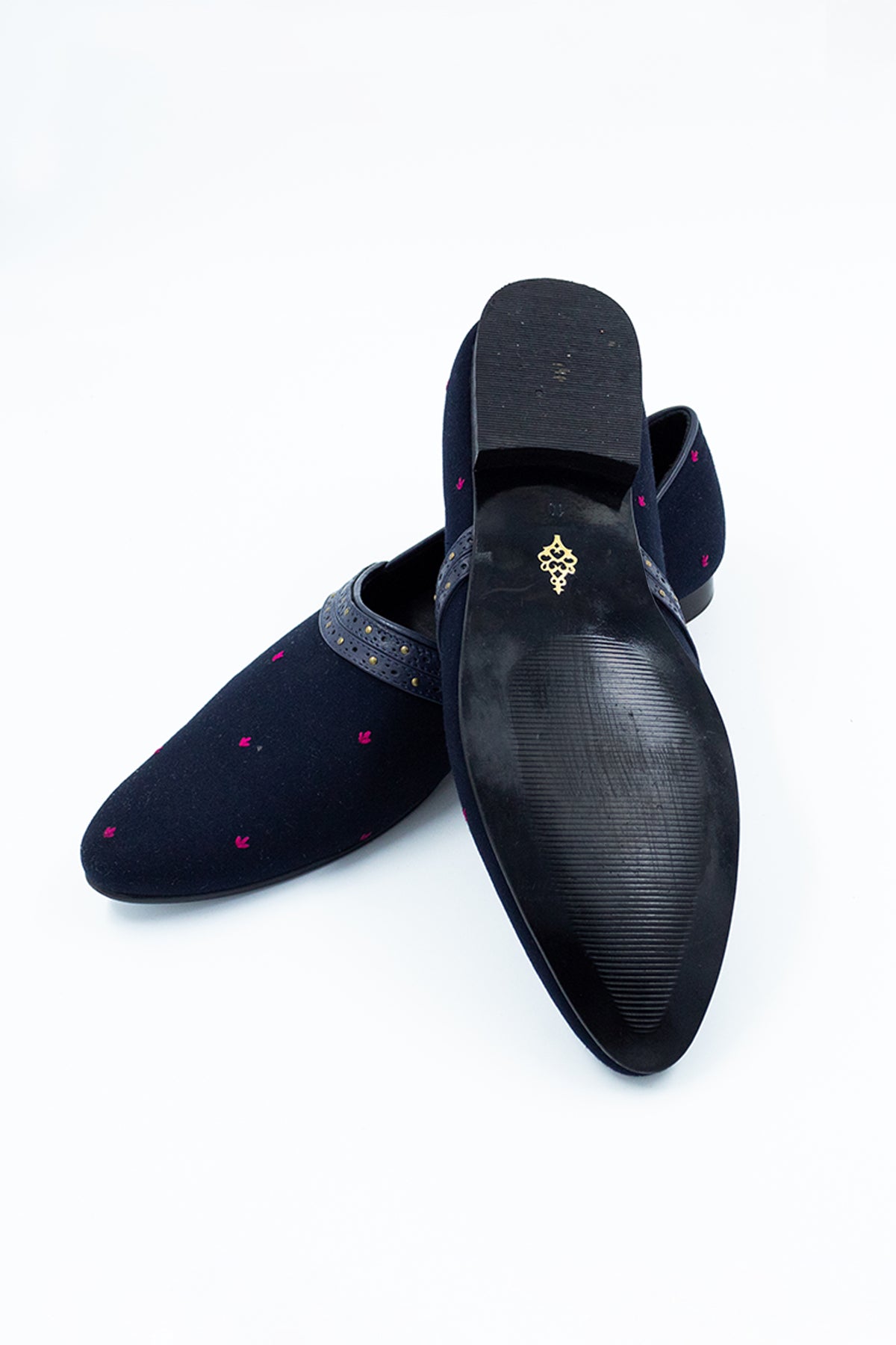 Navy Shoes with Pink Thread Work