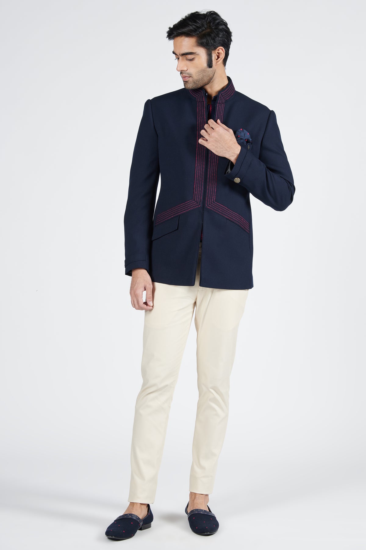 Navy Embroidered Bandhgala