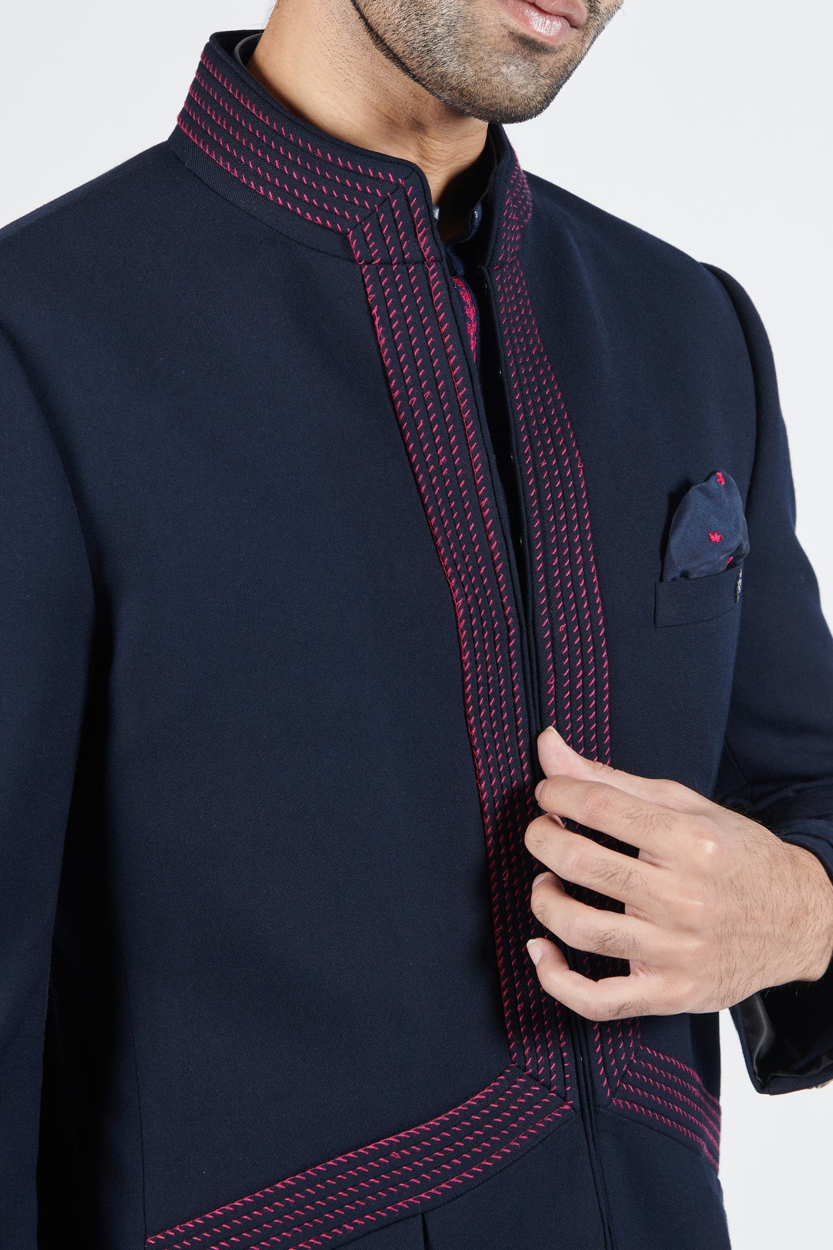 Navy Embroidered Bandhgala