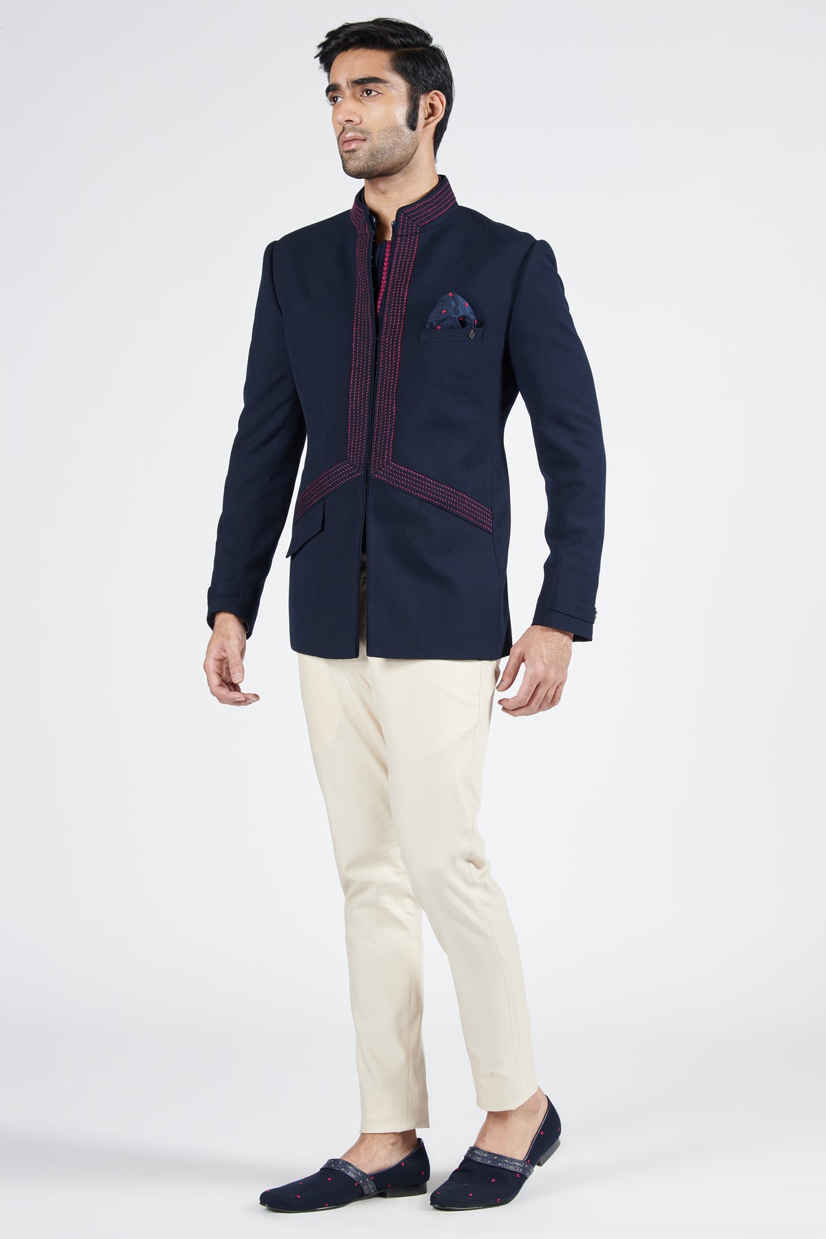 Navy Embroidered Bandhgala