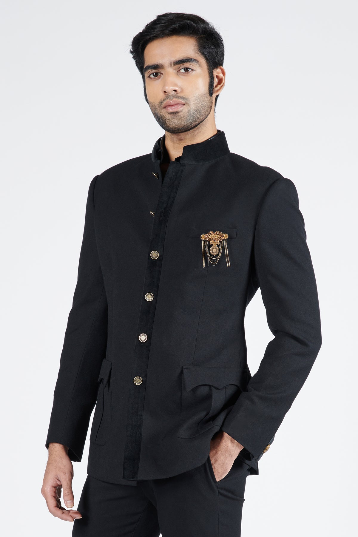 Black Bandhgala with Patch Pockets