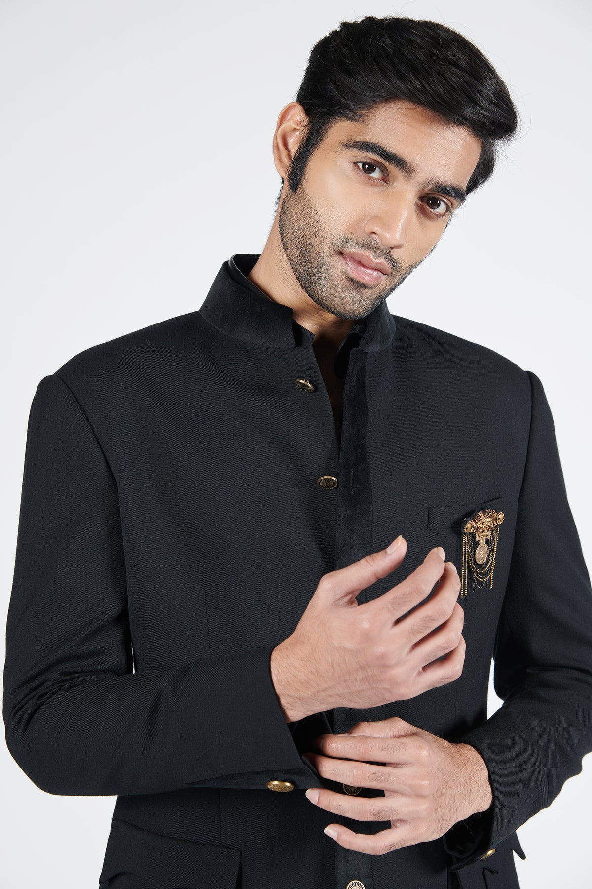 Black Bandhgala with Patch Pockets