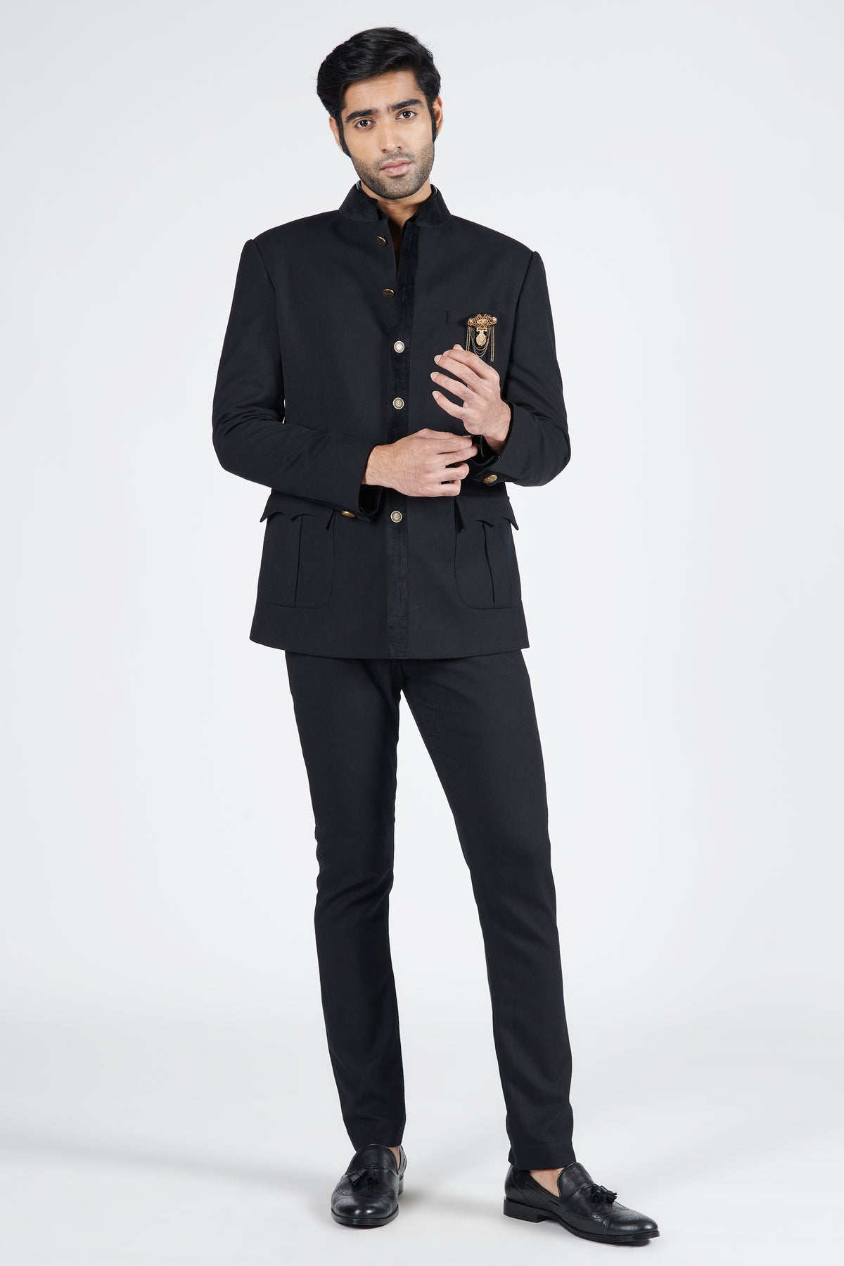 Black Bandhgala with Patch Pockets
