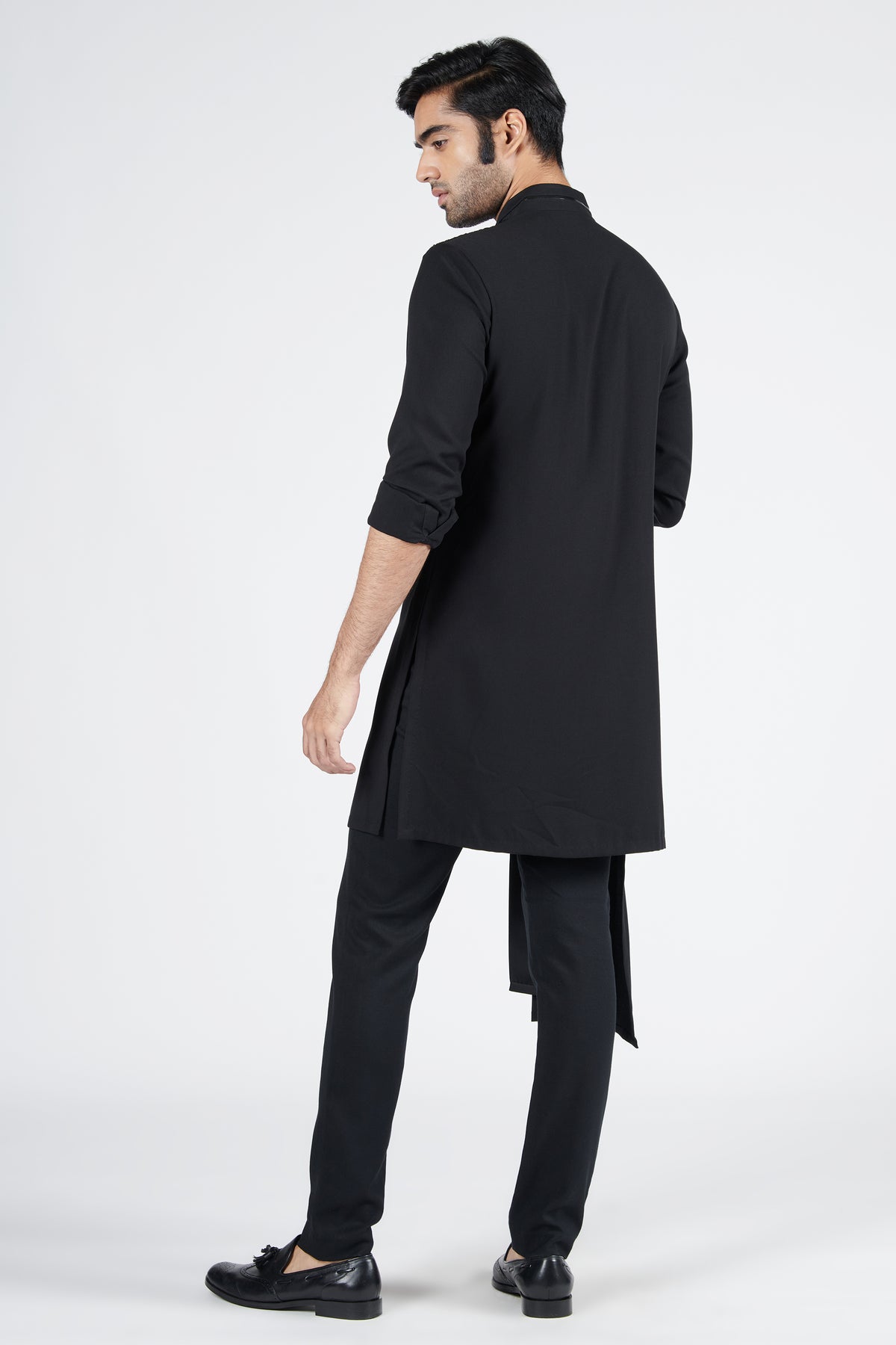 Black Crested Shirt Kurta with Neo-Drape