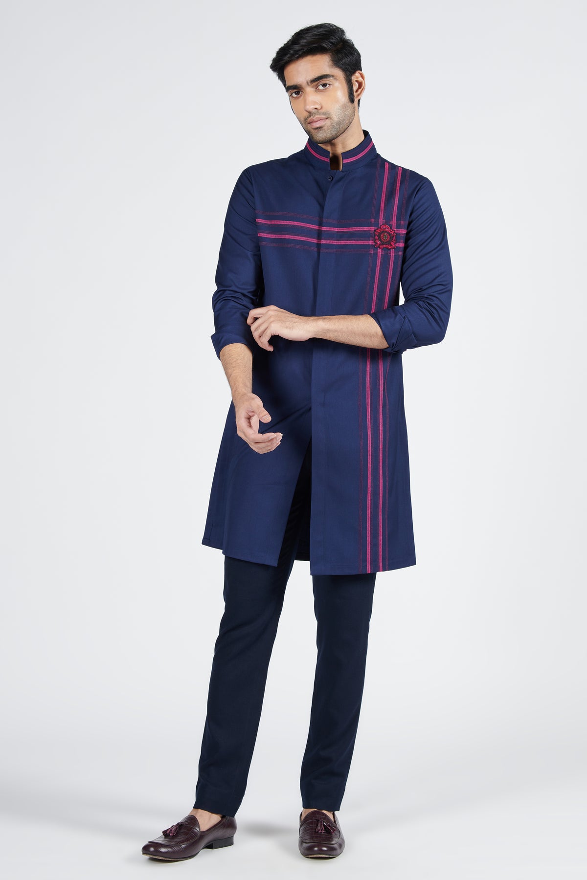 Navy Shirt Kurta with Thread Work