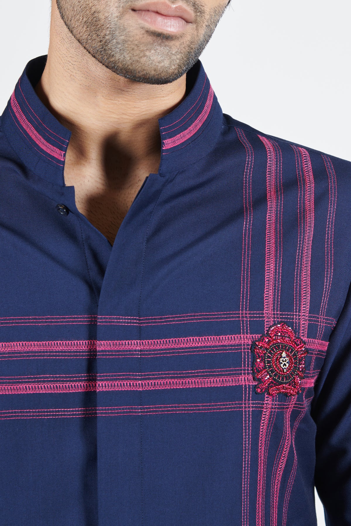 Navy Shirt Kurta with Thread Work