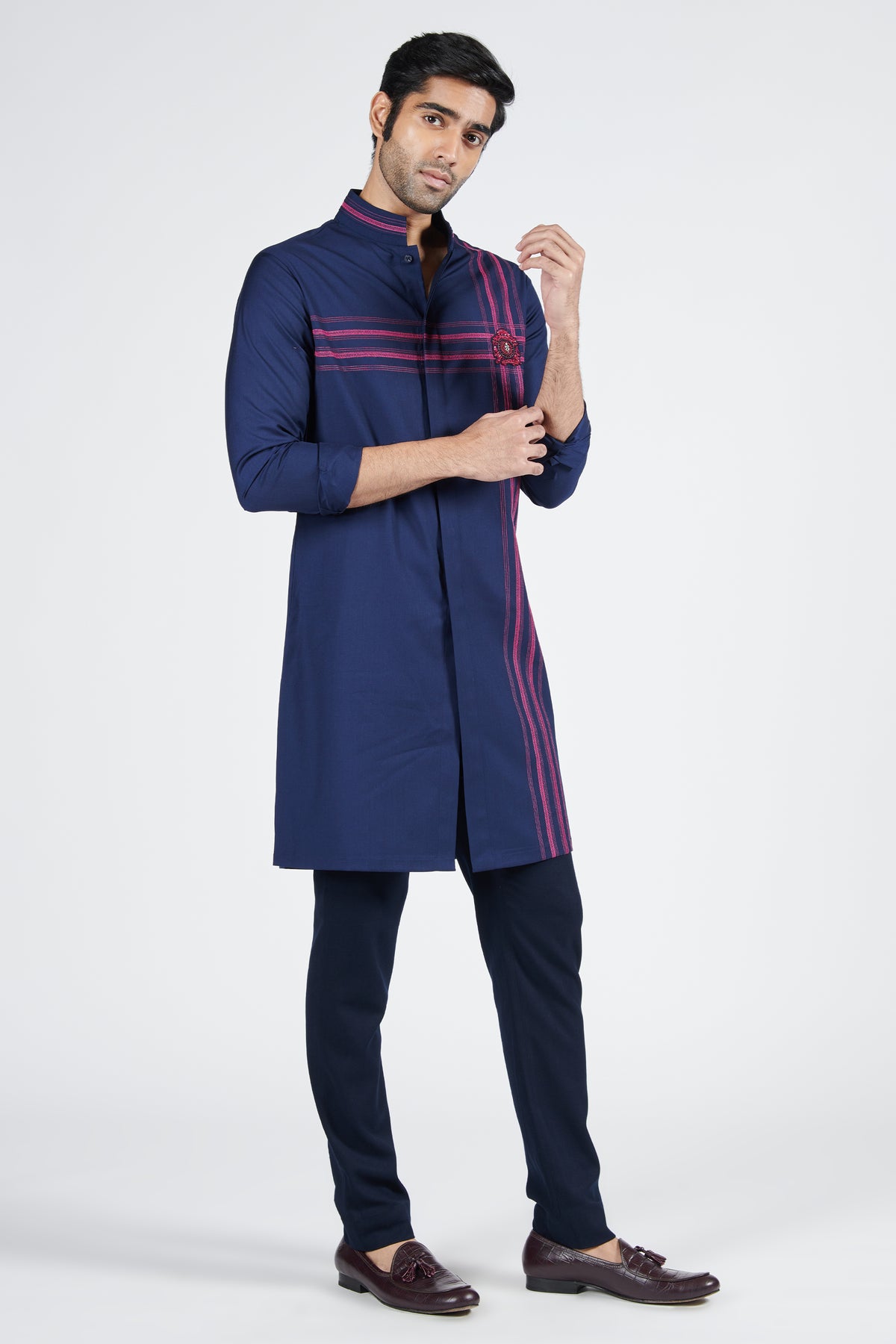 Navy Shirt Kurta with Thread Work