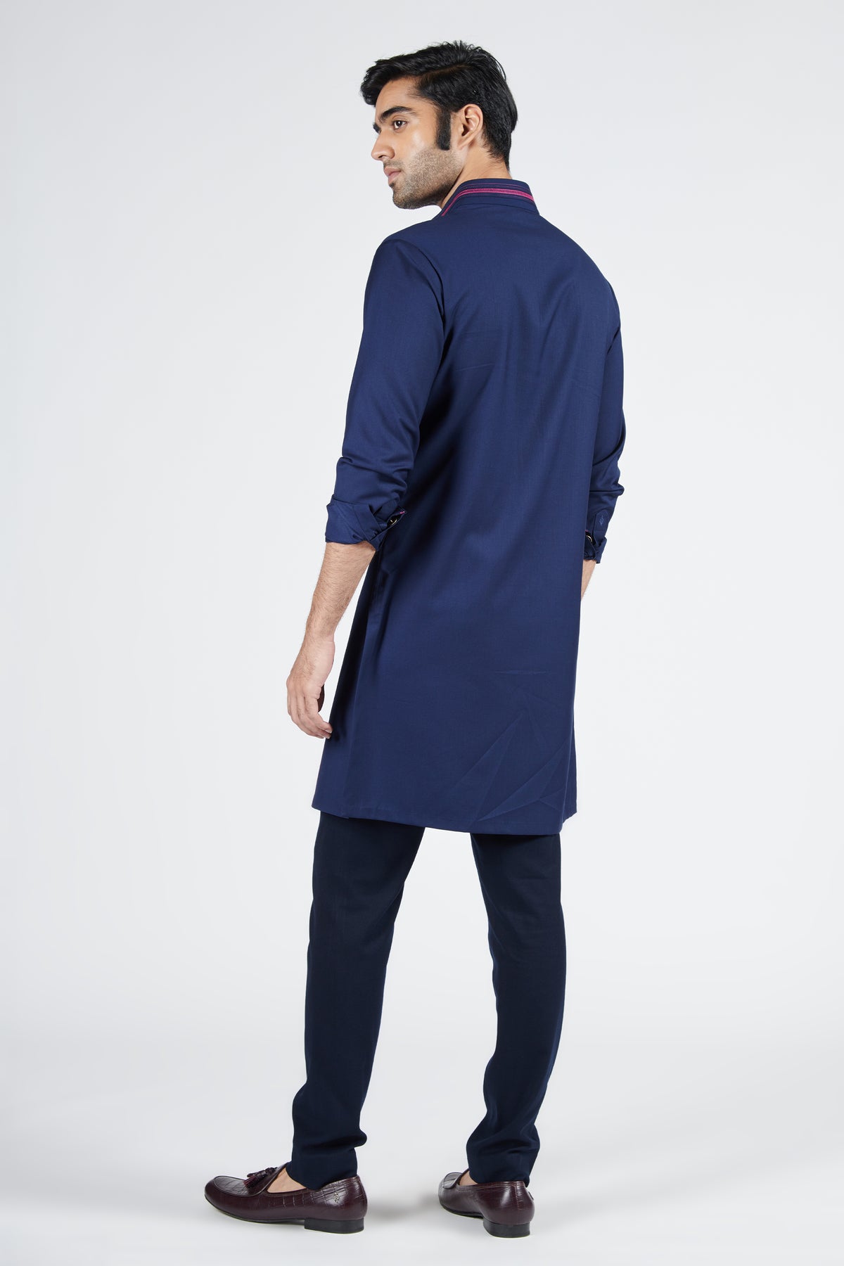 Navy Shirt Kurta with Thread Work
