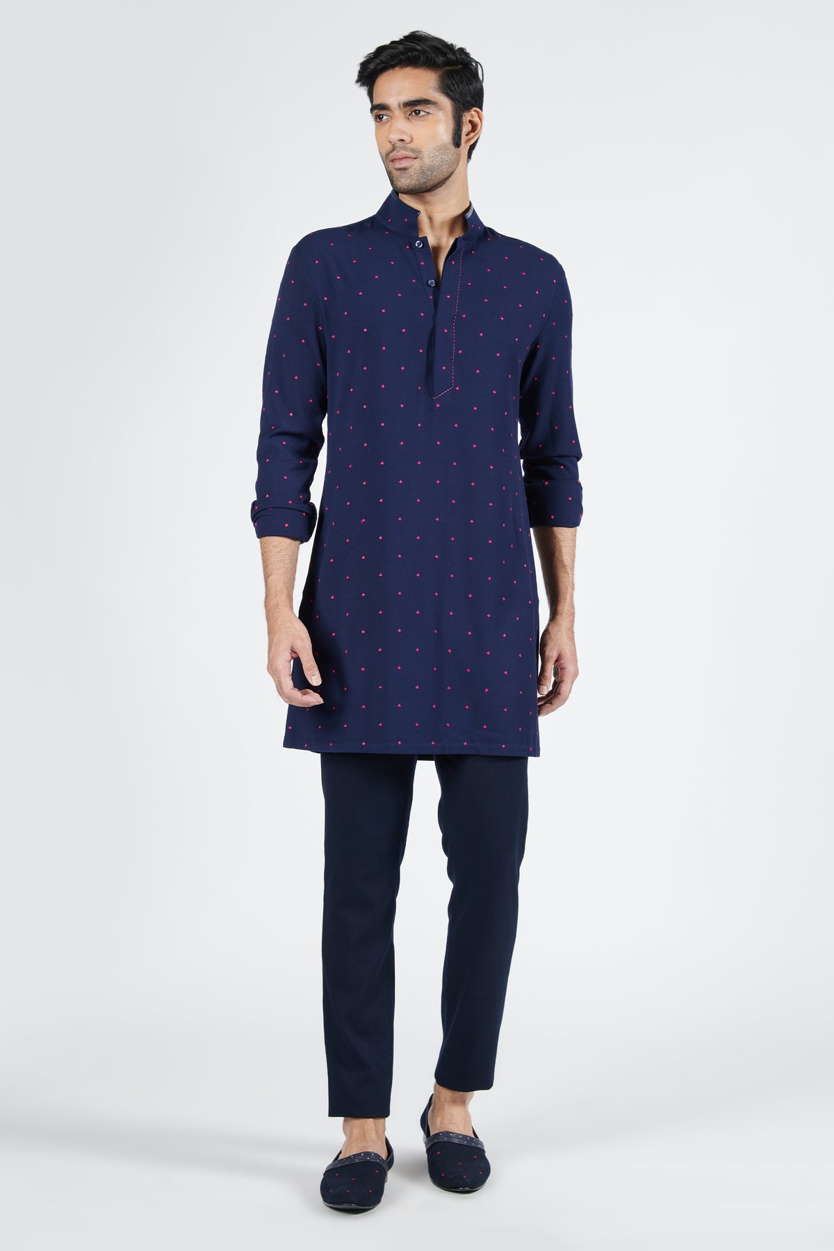 Navy Kurta with Pink Thread Work