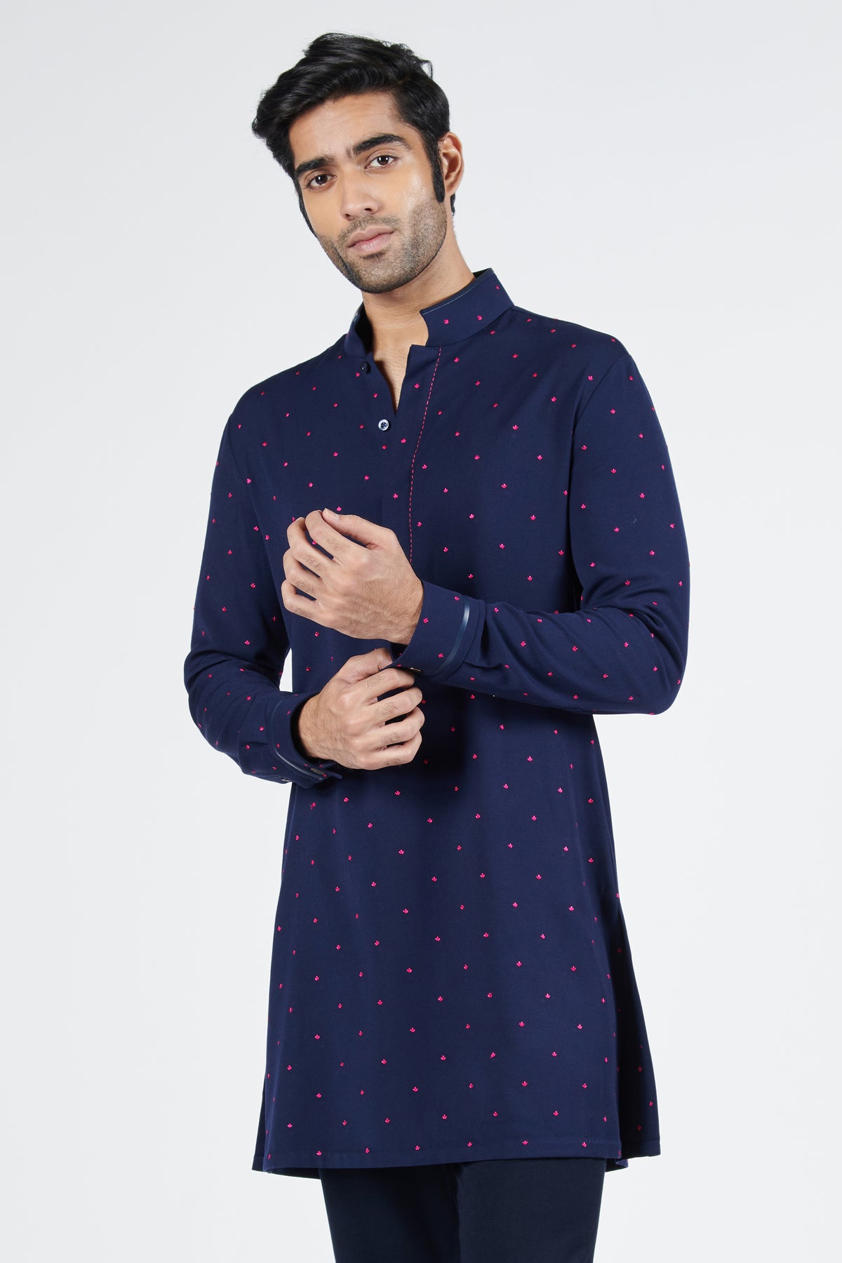 Navy Kurta with Pink Thread Work
