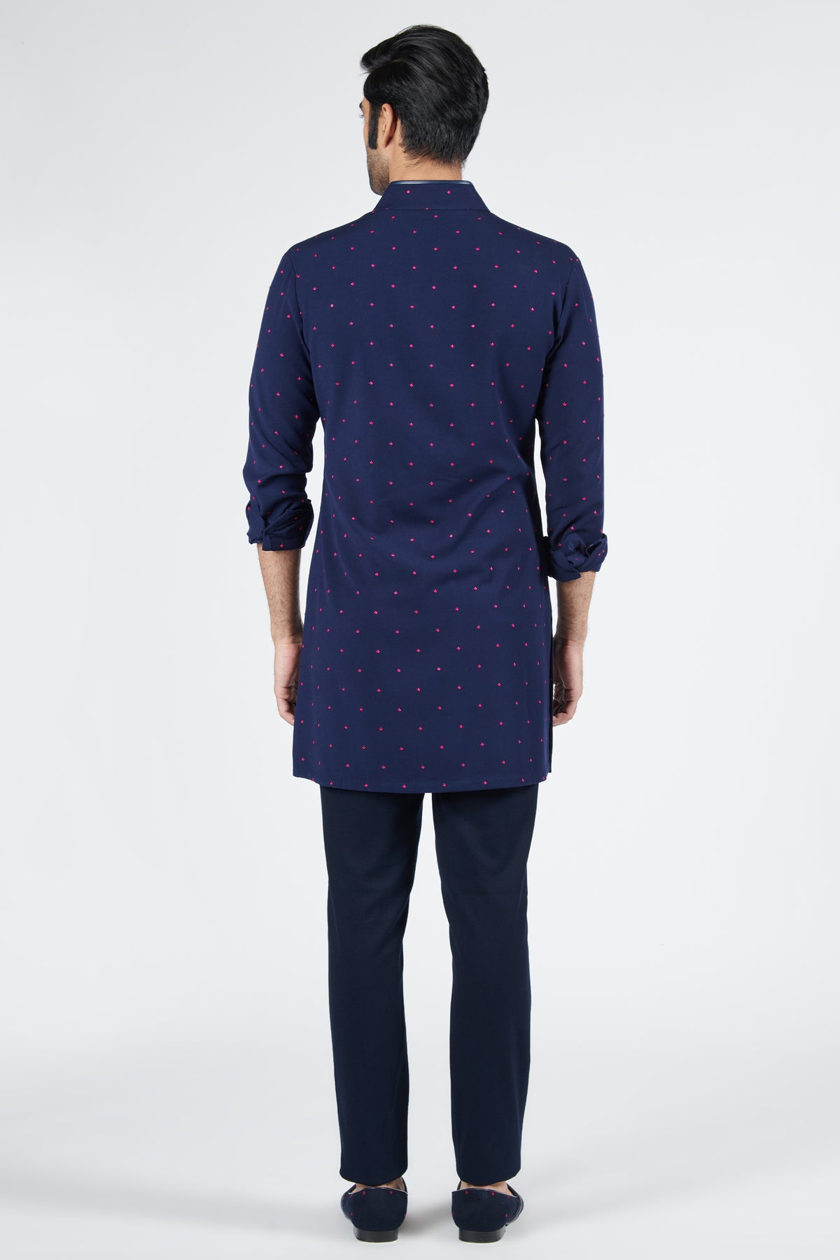 Navy Kurta with Pink Thread Work