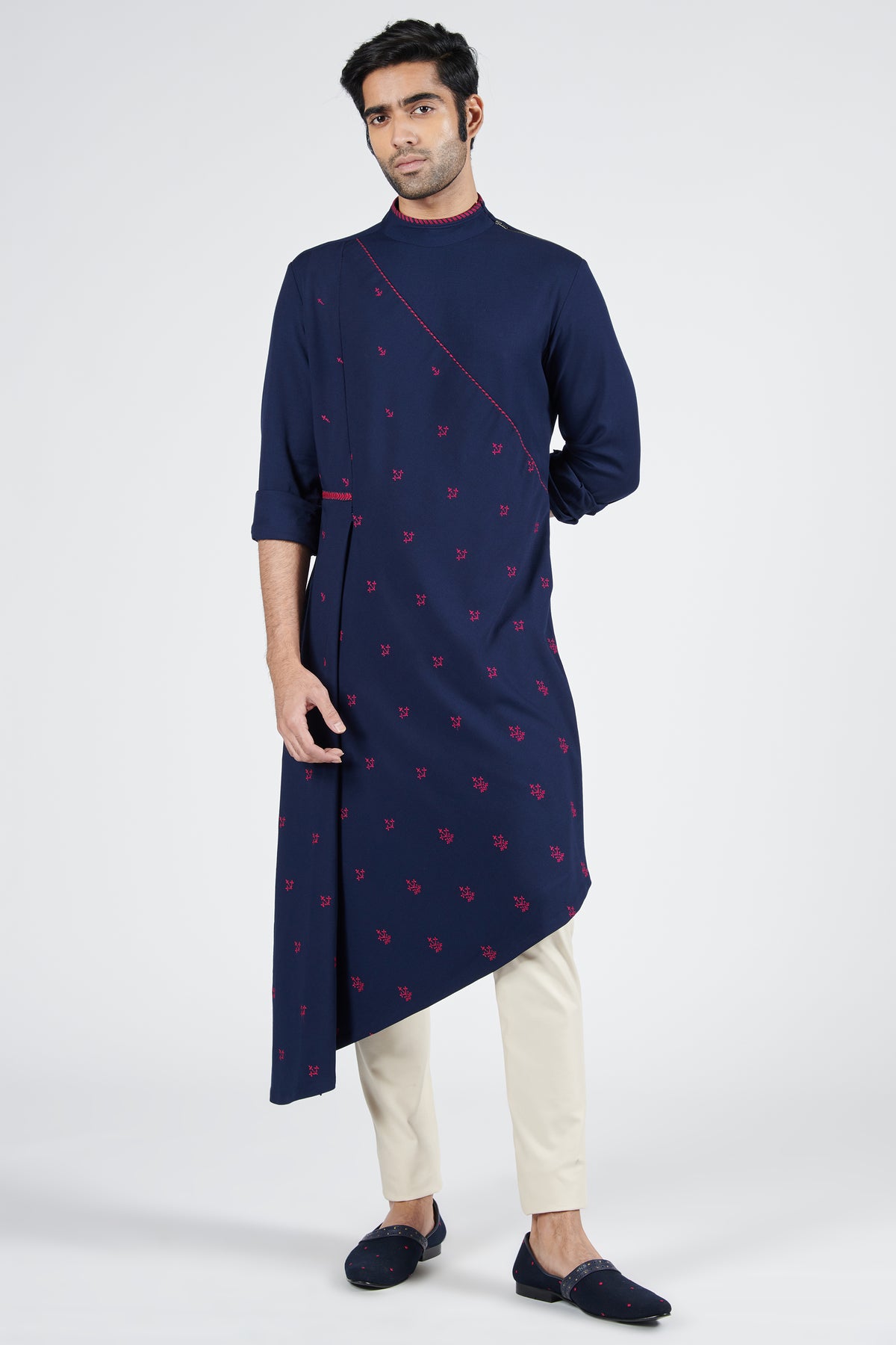 Navy Asymmetric Thread Work Kurta