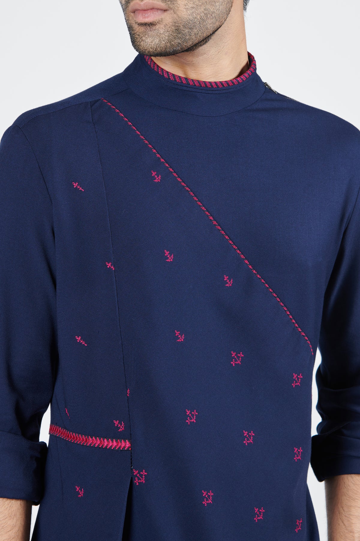 Navy Asymmetric Thread Work Kurta